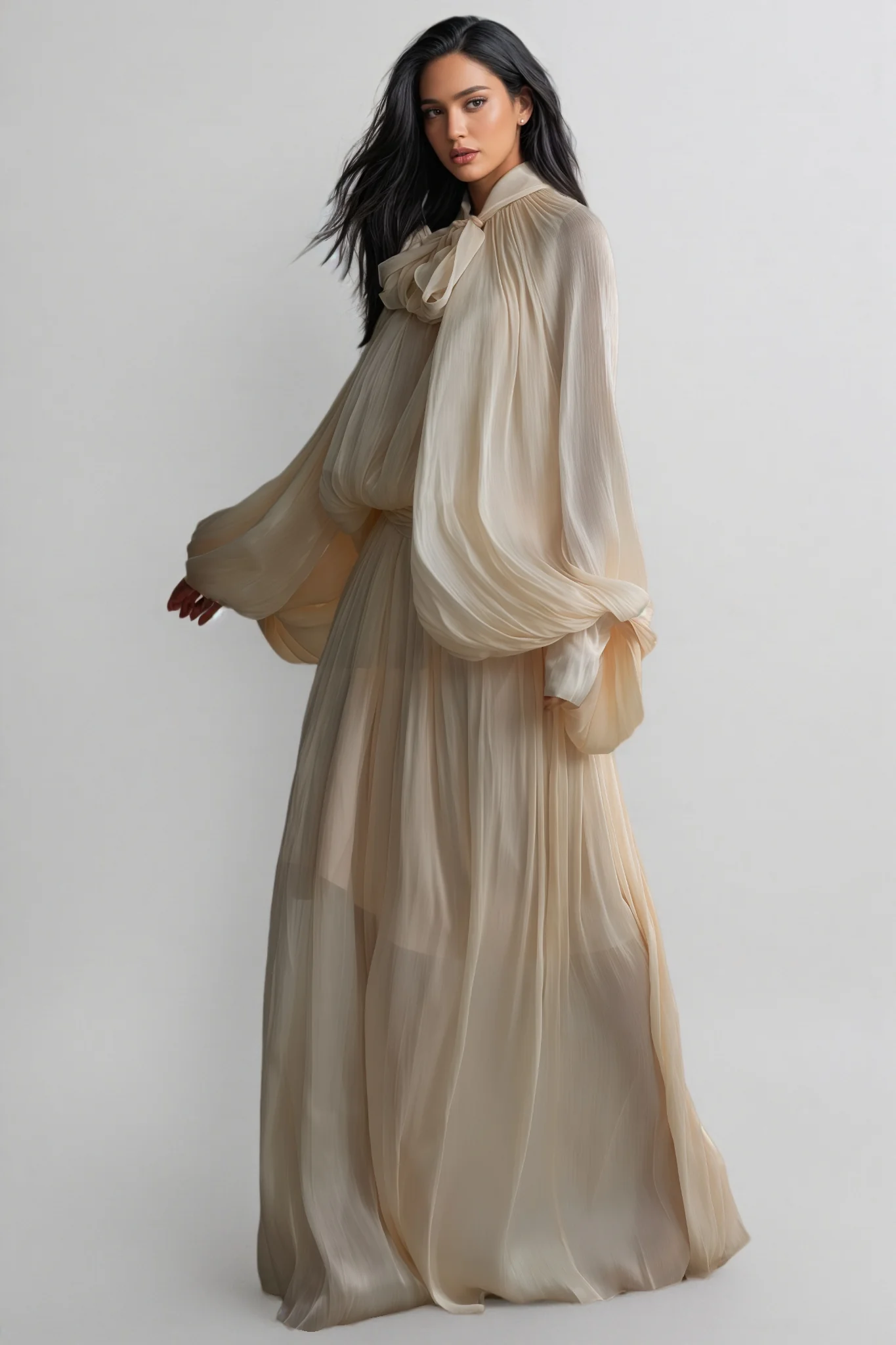 Elizabeth Tie Neck Puff Sleeve Maxi Dress