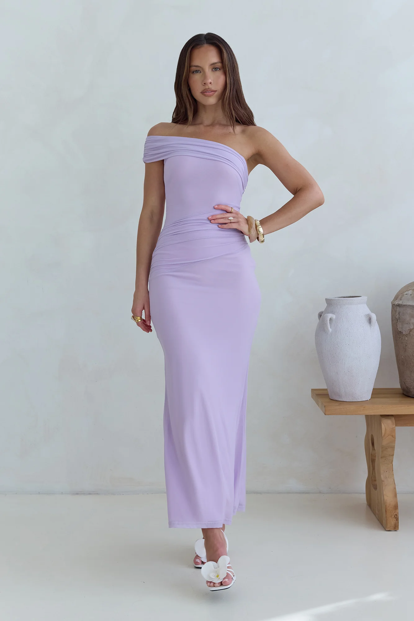 Dahlia One Shoulder Mesh Maxi Dress Lilac - luluinthesky