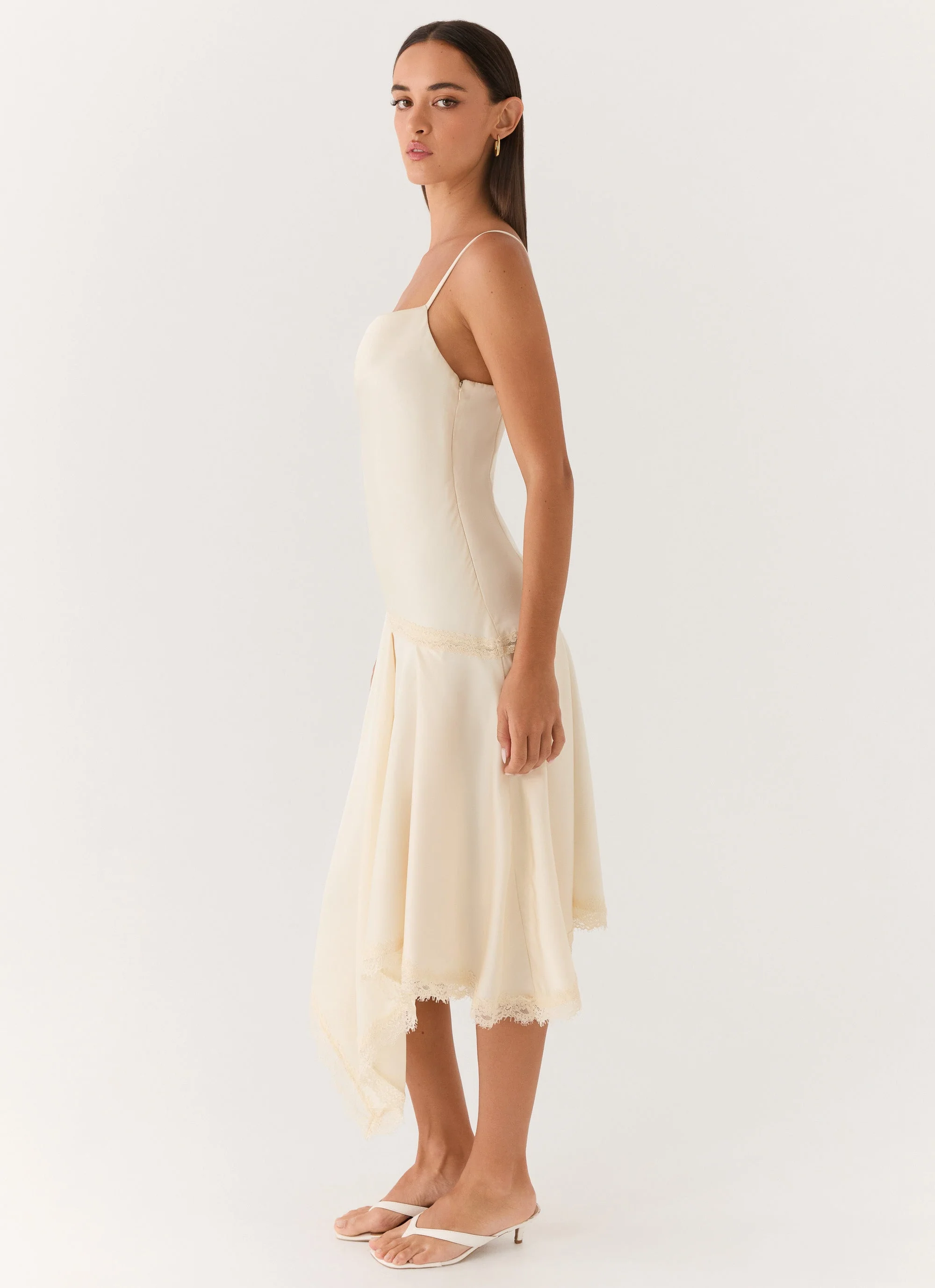 Cleosa Asymmetrical Midi Dress - Ivory - luluinthesky