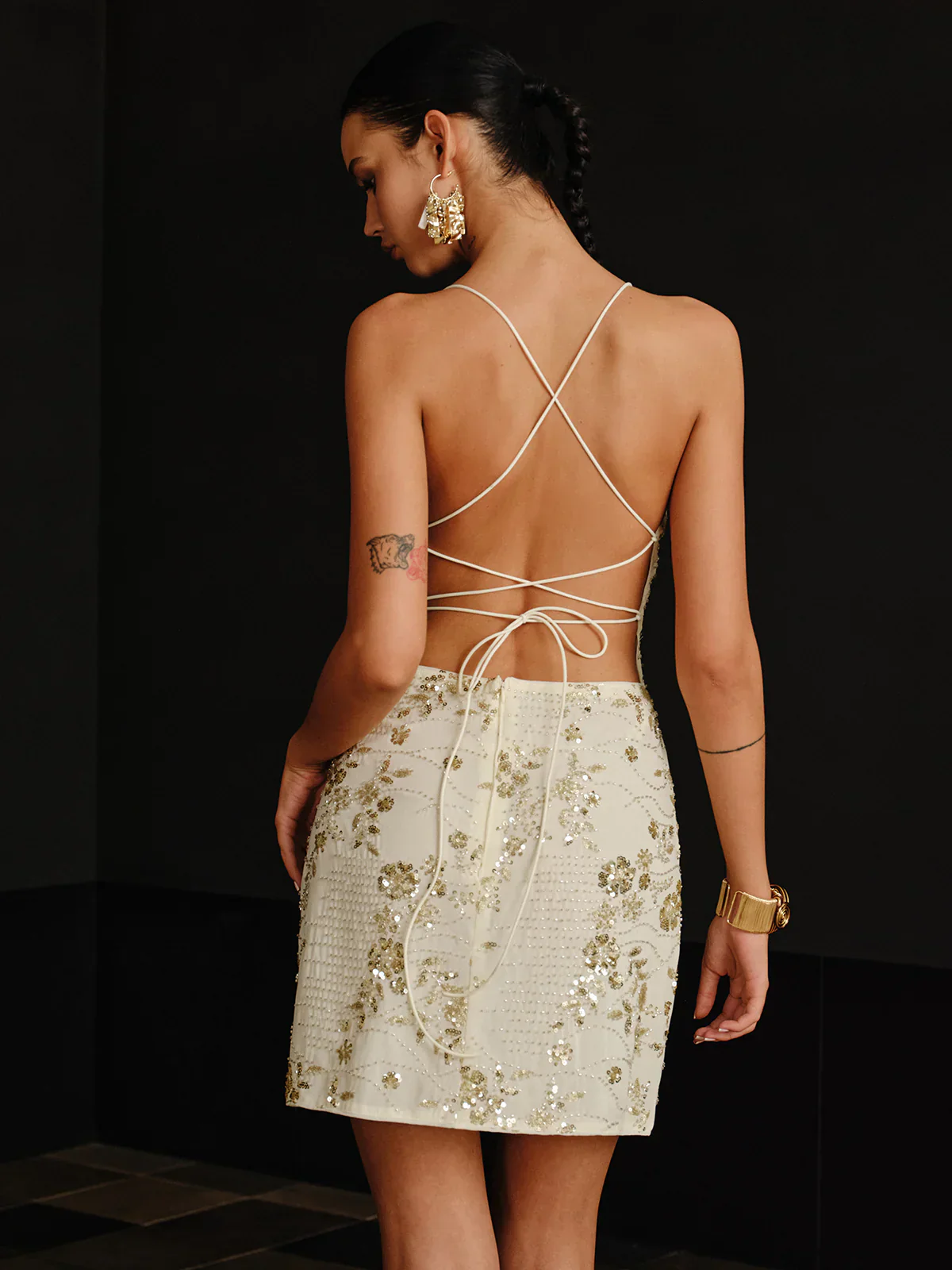 Sequin Cami Dress with Crisscross Back Tie - luluinthesky