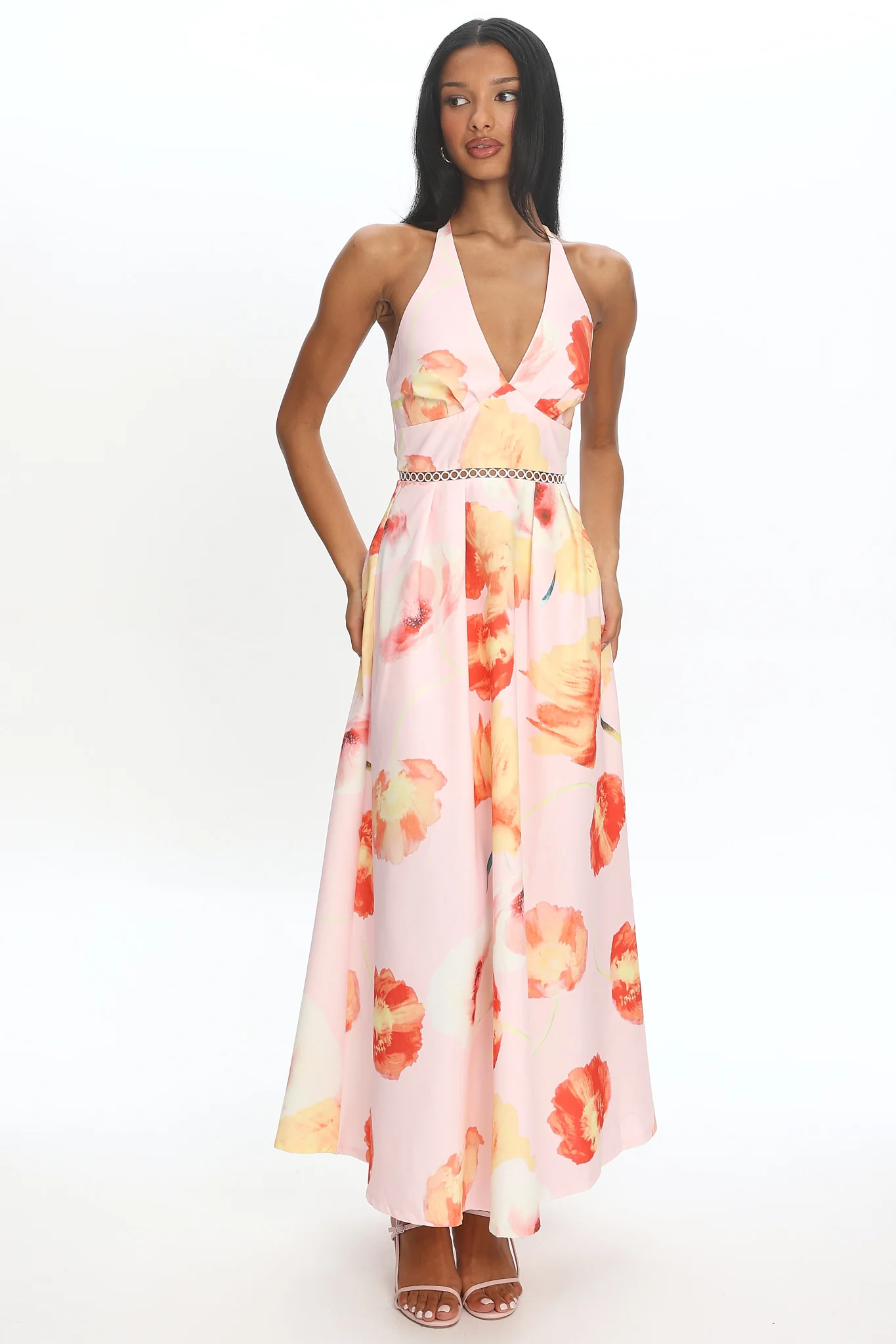 Ellin Tied Back Halter Maxi Dress Light Pink - luluinthesky