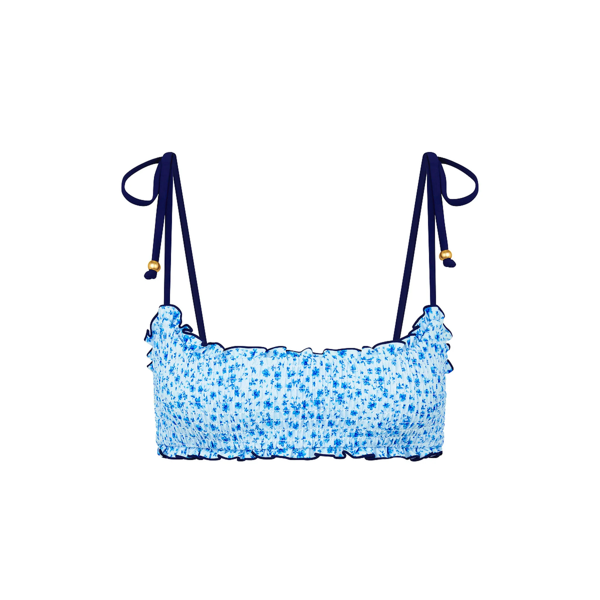 Shirred Crop Tie Bikini Top - Dream Flower