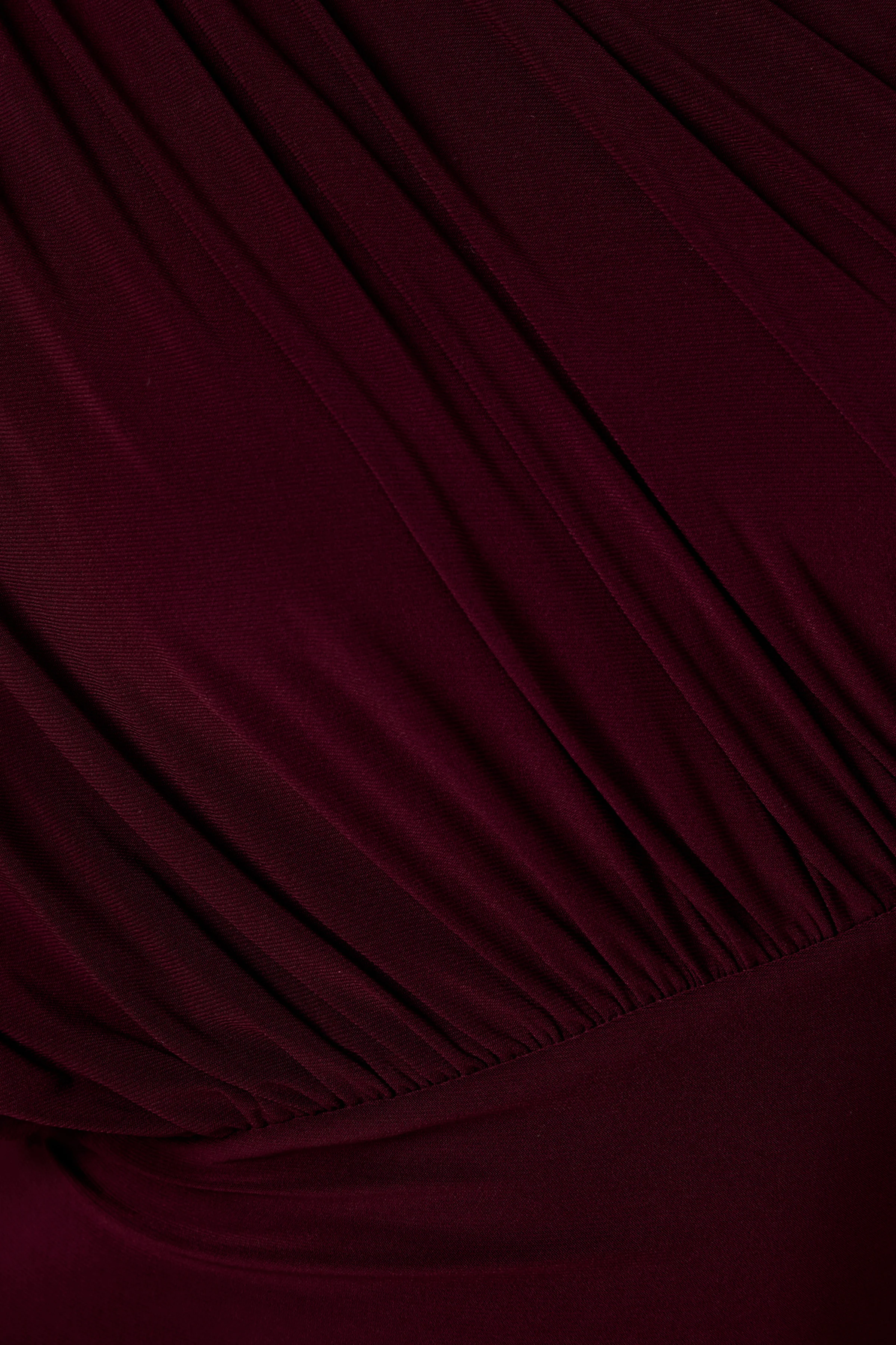 Kelsey | Burgundy Asymmetric-Neck Maxi Dress With Ruched Detailing