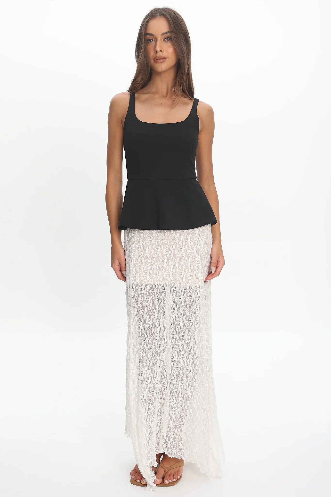 Kairah Peplum Lace Hem Maxi Dress Black - luluinthesky