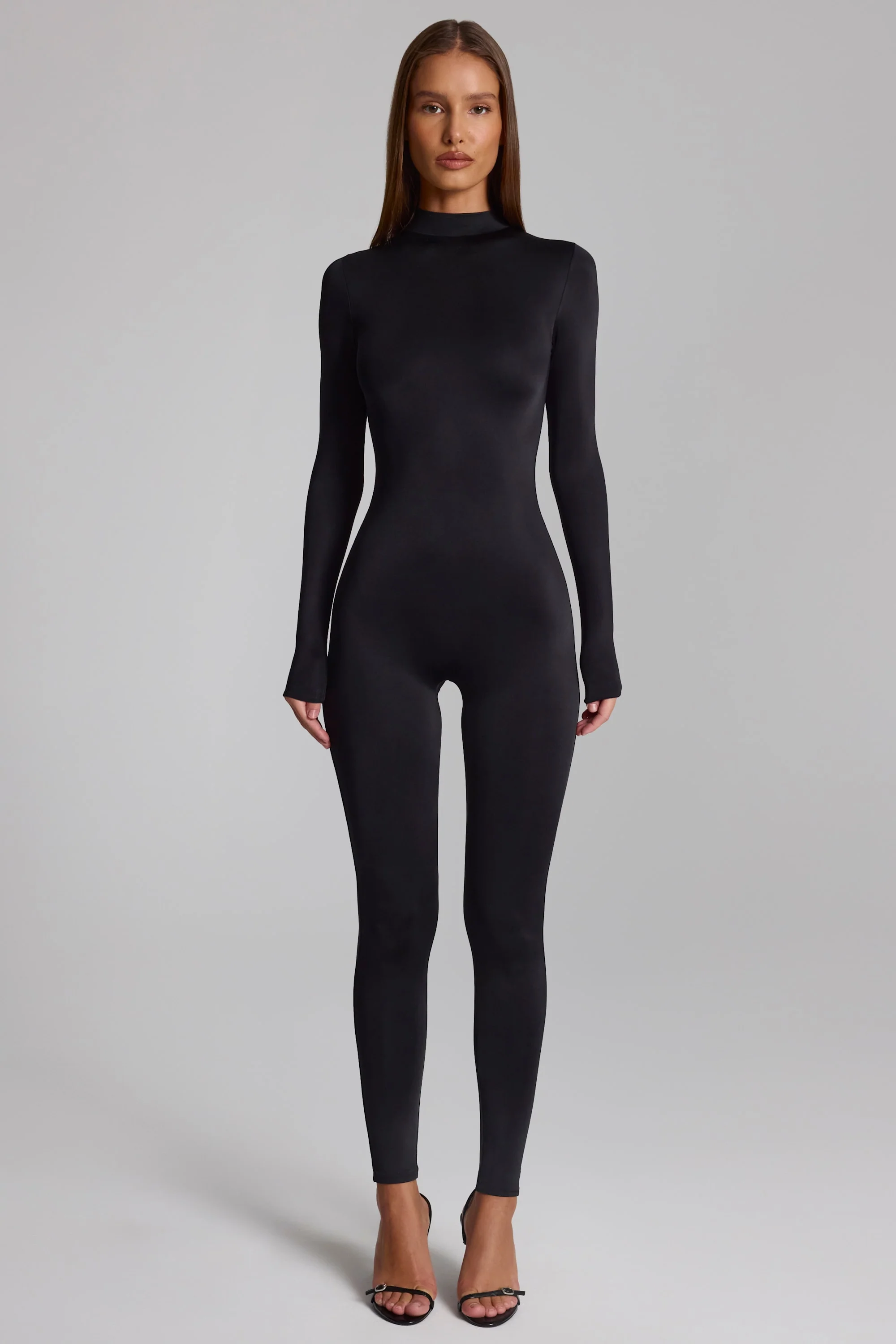 High Neck Long Sleeve Jumpsuit in Black