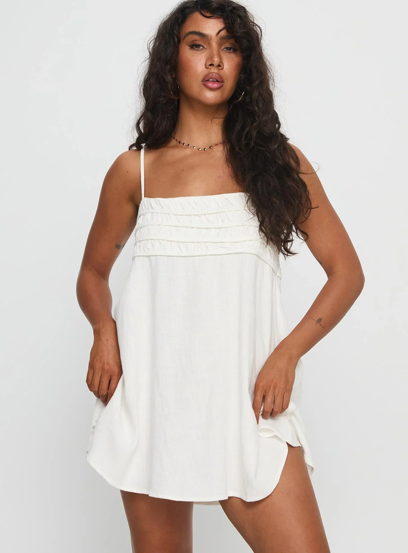 Every Breath Linen Shift Mini Dress White - luluinthesky