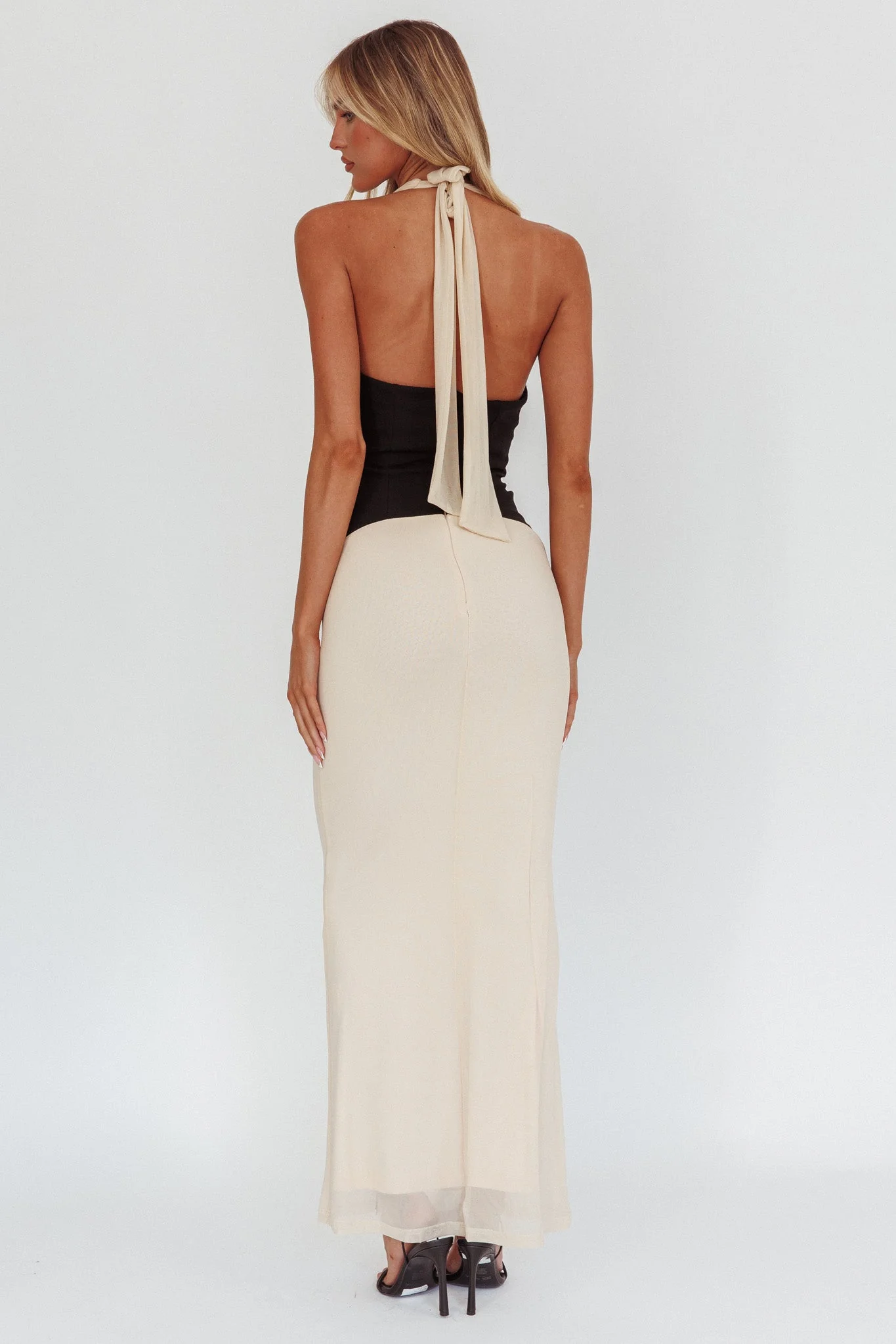 Milos Contrast Halter Maxi Dress Cream