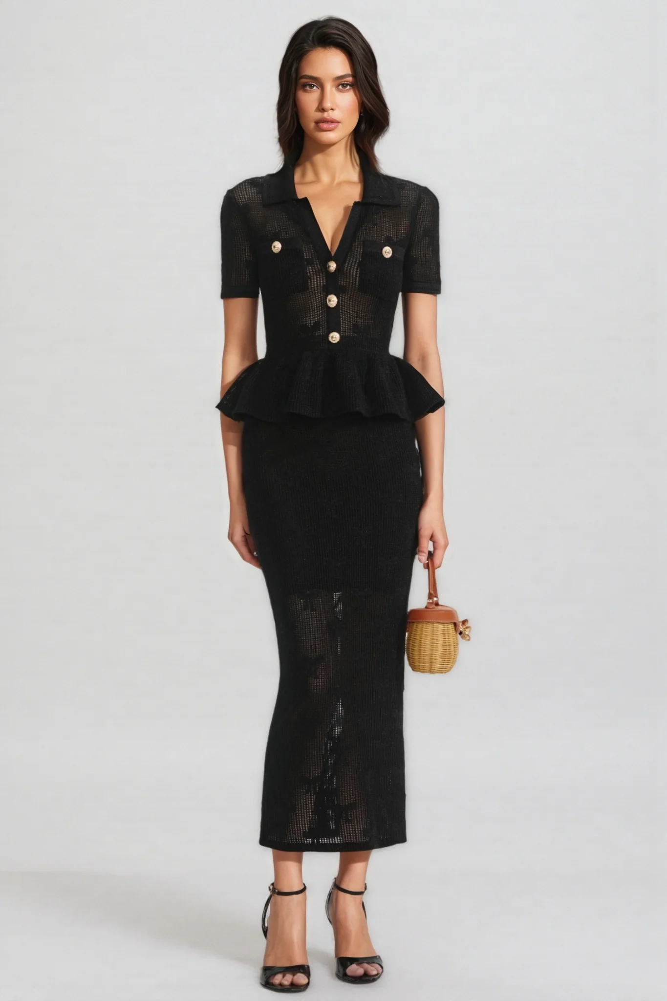 Grayld Black Bow Crochet Midi Dress