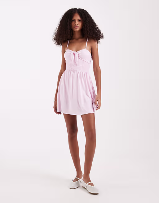 Hollister tie bust detail babydoll mini dress in pink