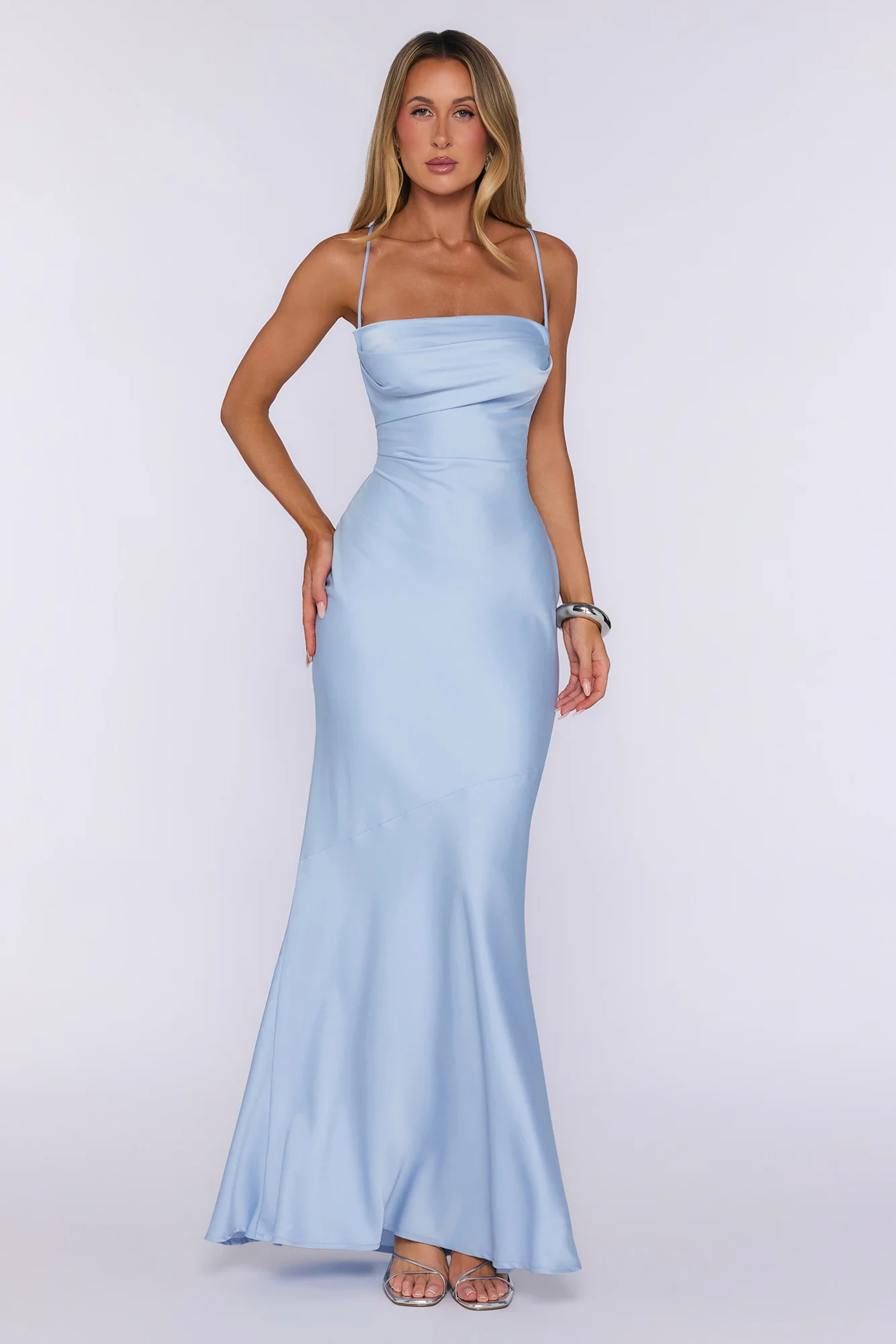 Evening Energy Satin Maxi Dress Blue
