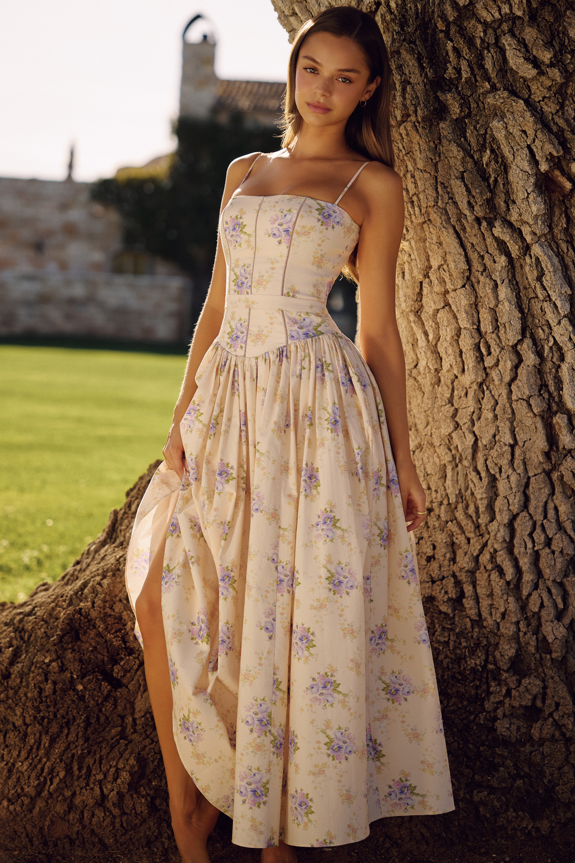 ivory sweet peony floral print cotton midi sundress