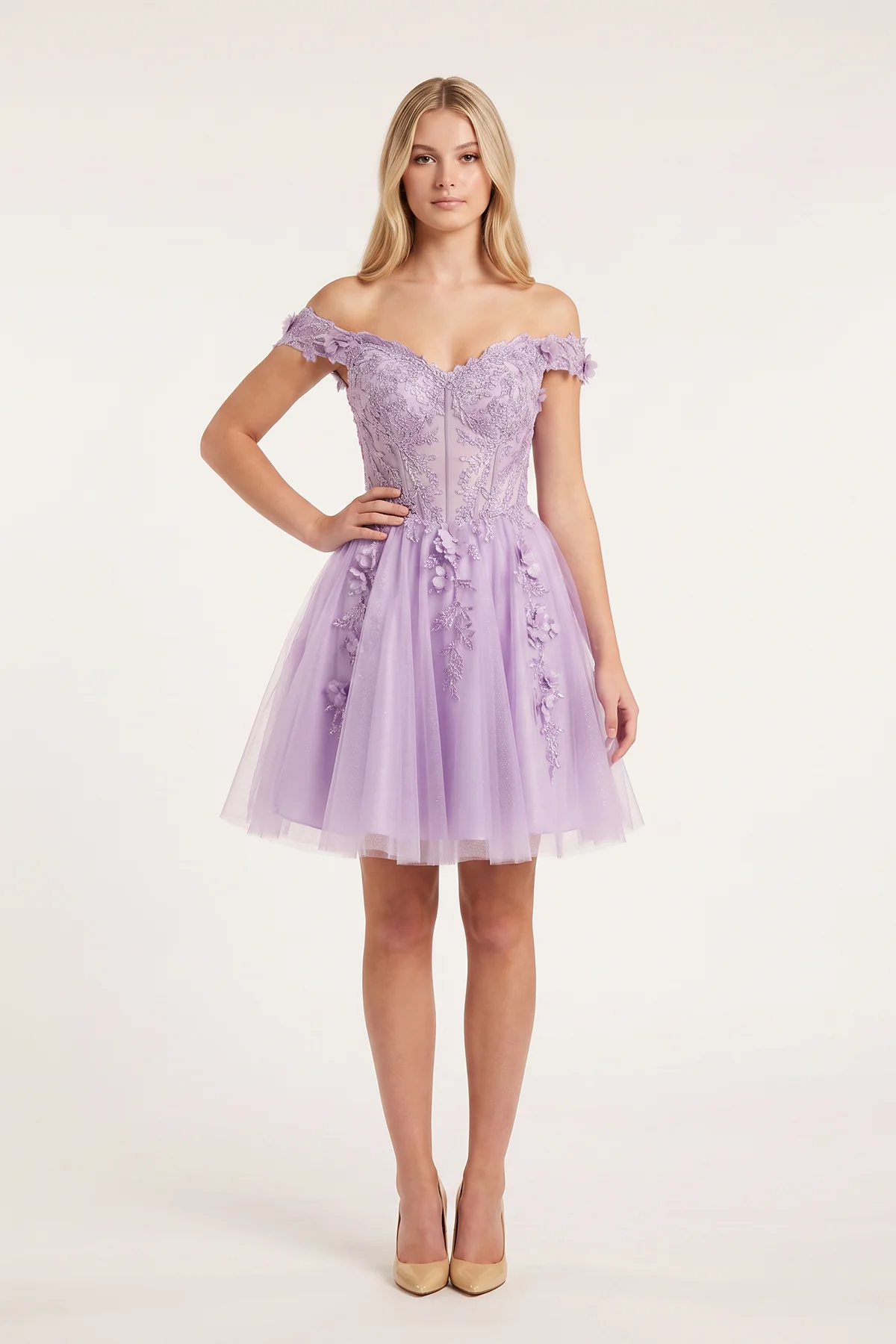 Green Off-the-Shoulder Beaded Appliques A-Line Homecoming Dress