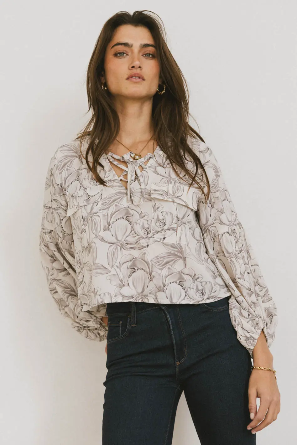 Isa Floral Blouse in Cream
