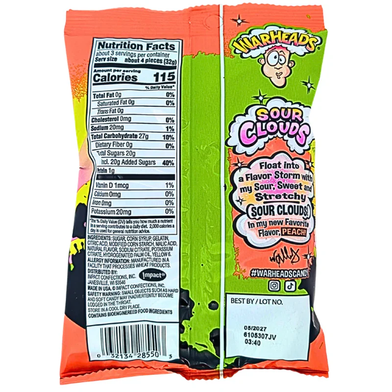 Warheads Sour Clouds Peach – Soft & Chewy Sour Candy (3oz)