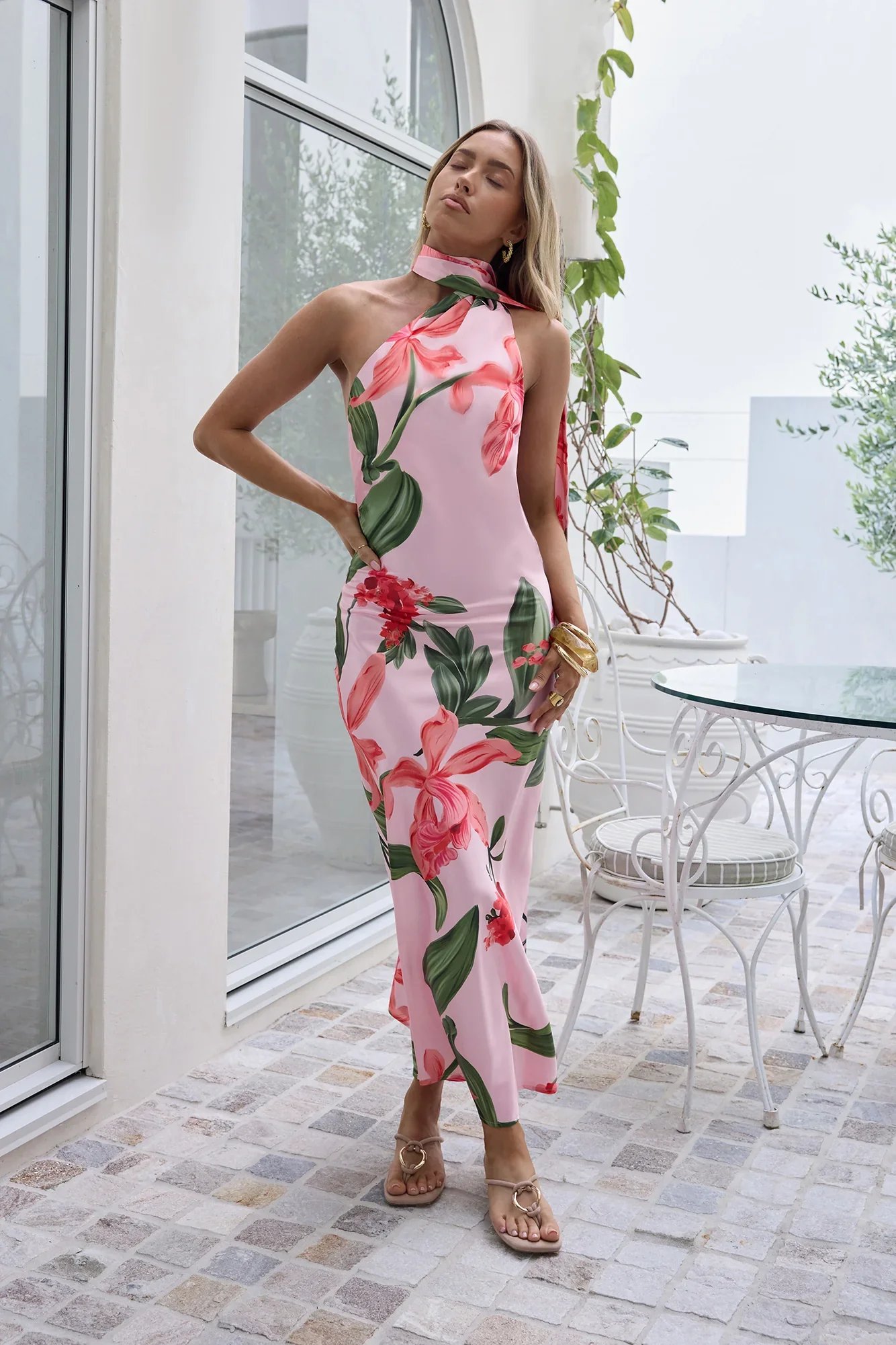 Blooming Romance Satin Maxi Dress Pink