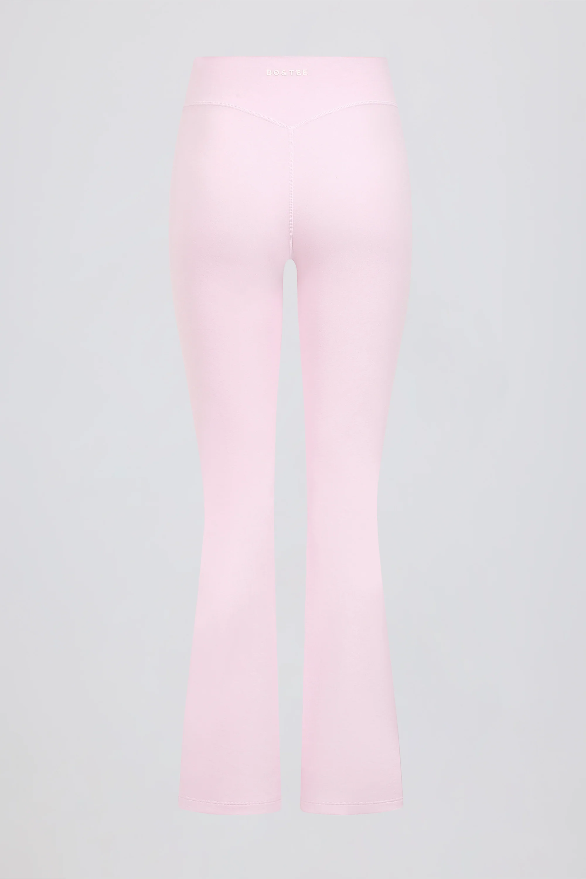 Brushed Jersey Ruched Flared Trousers in Pale Pink Marl