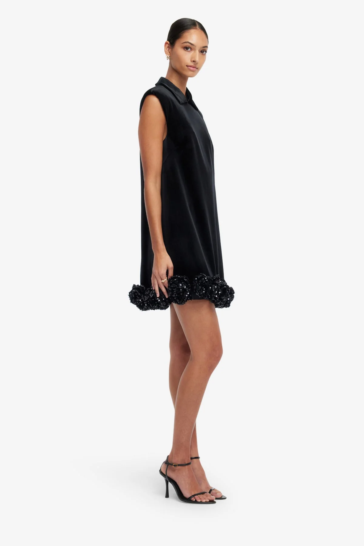 Lingyu Velvet Embellished Mini Dress - Ebony
