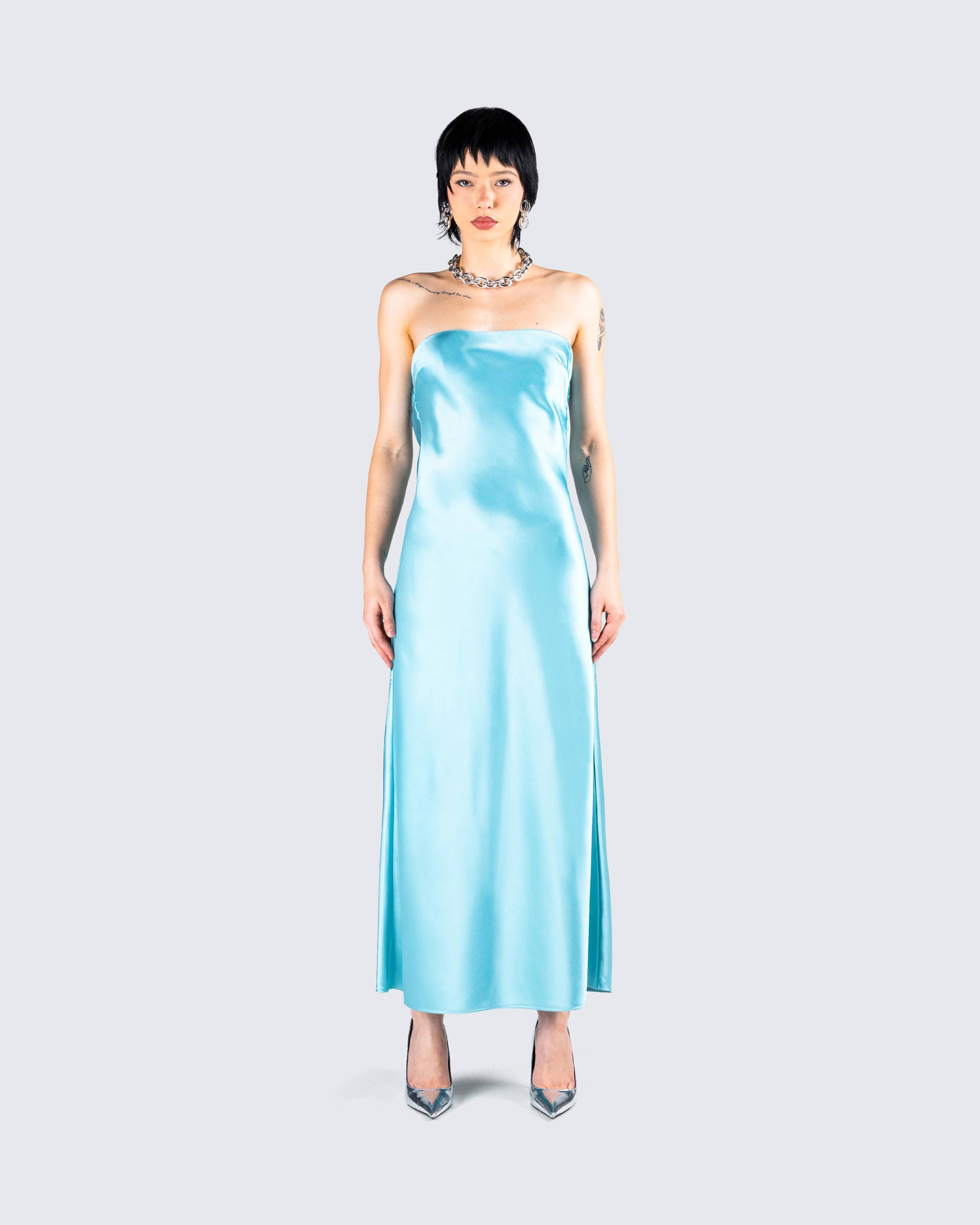 Jayden Aqua Strapless Dress