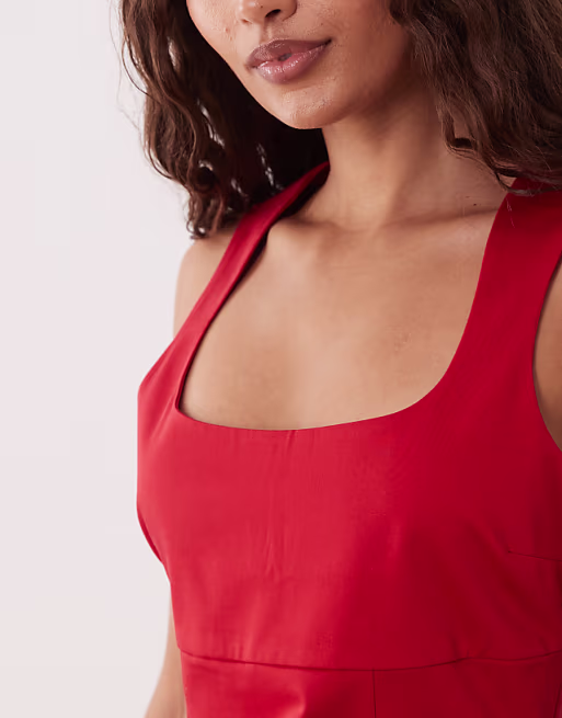 Petite square neck bodycon mini dress in tomato red