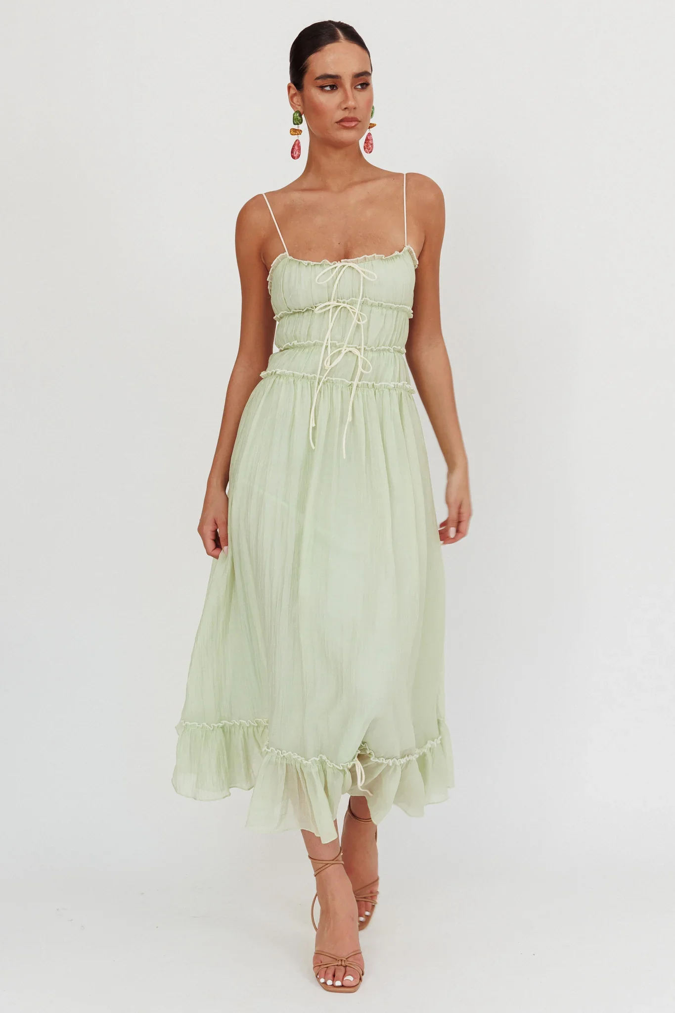 Maidens Tie Accent Maxi Dress Sage