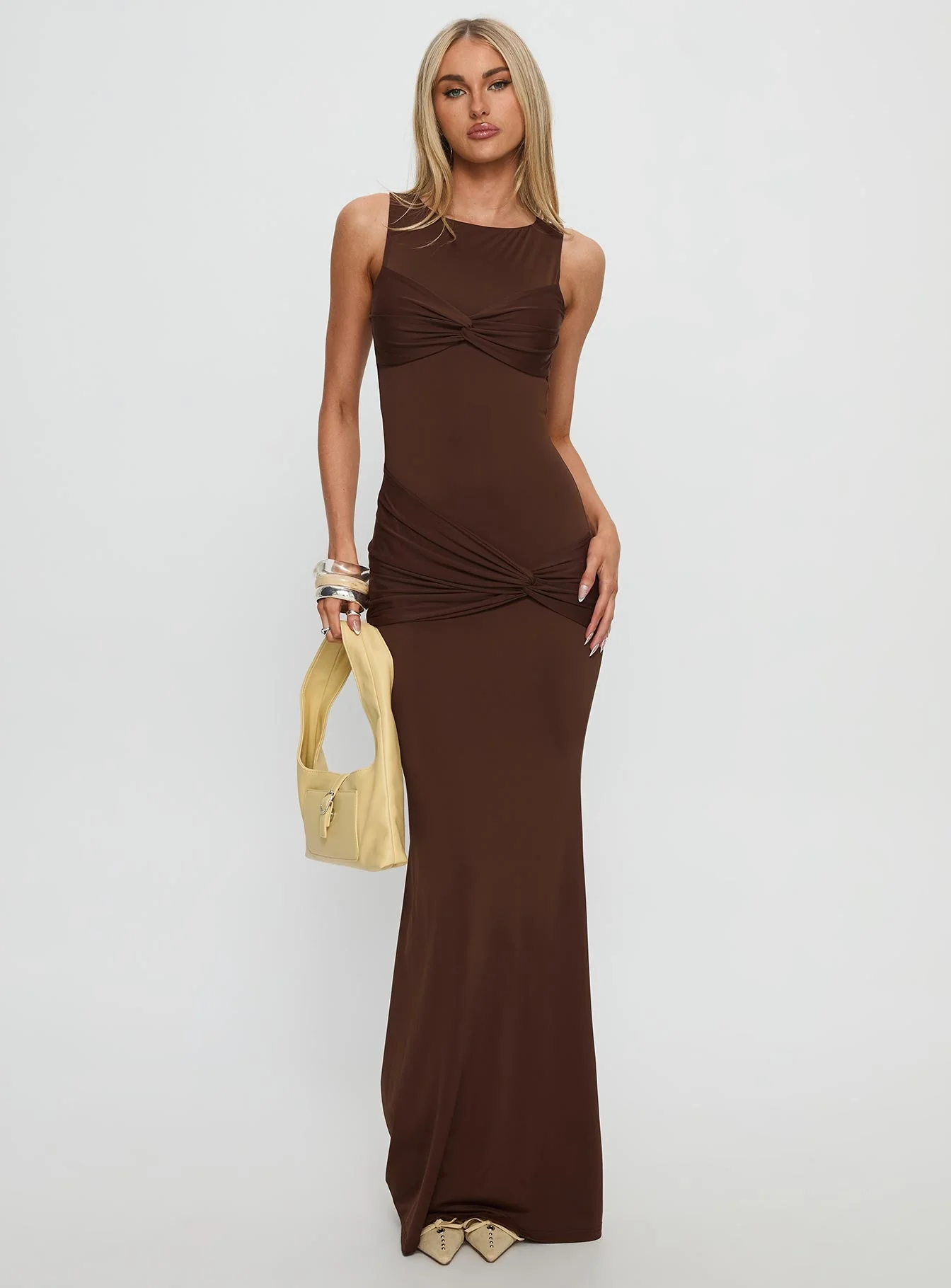Pivotal Twist Detail Maxi Dress Brown
