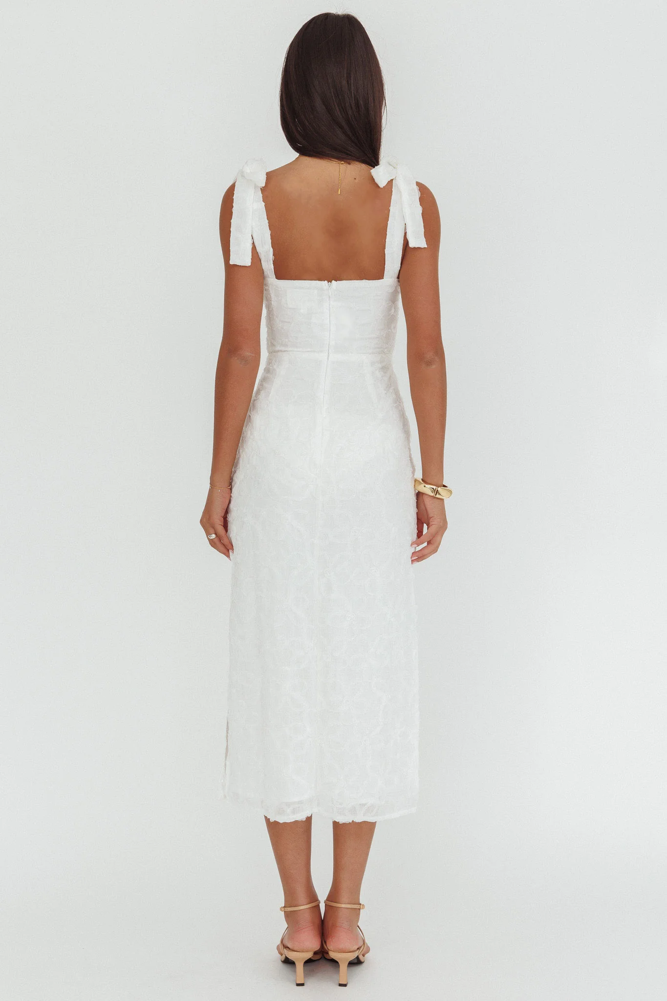 Cupid Tied Shoulder Embellished Midi Dress White - luluinthesky