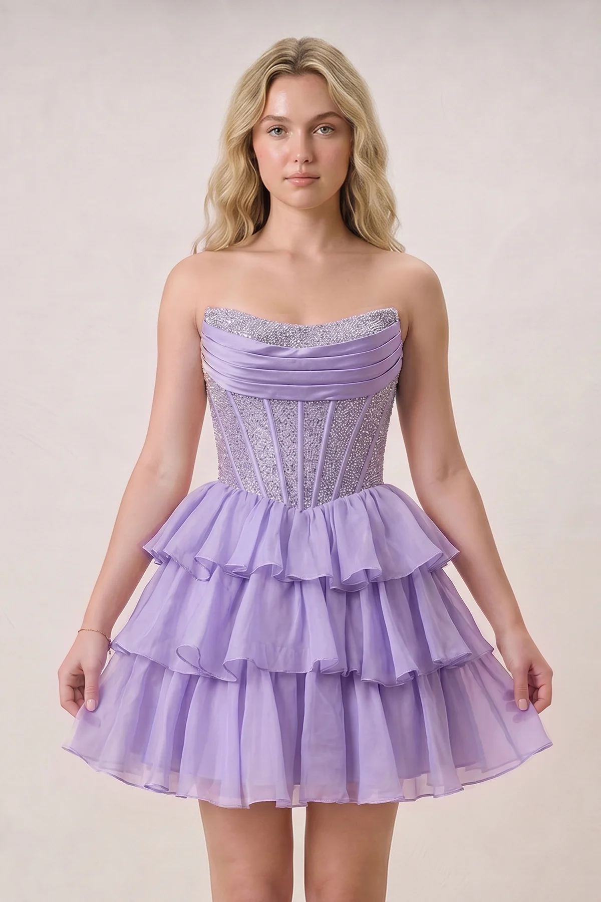 Black Strapless A Line Chiffon Beaded Mini Homecoming Dresses With Ruffles