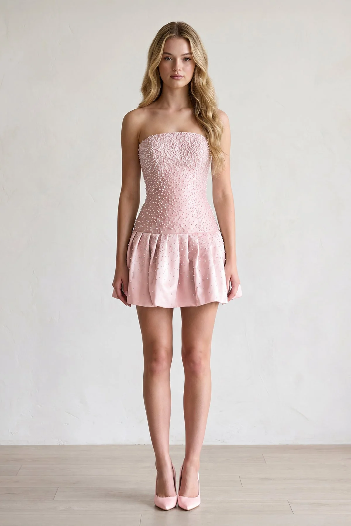 Aqua Pearl A-Line Strapless Satin Homecoming Dress With Lace-up Back