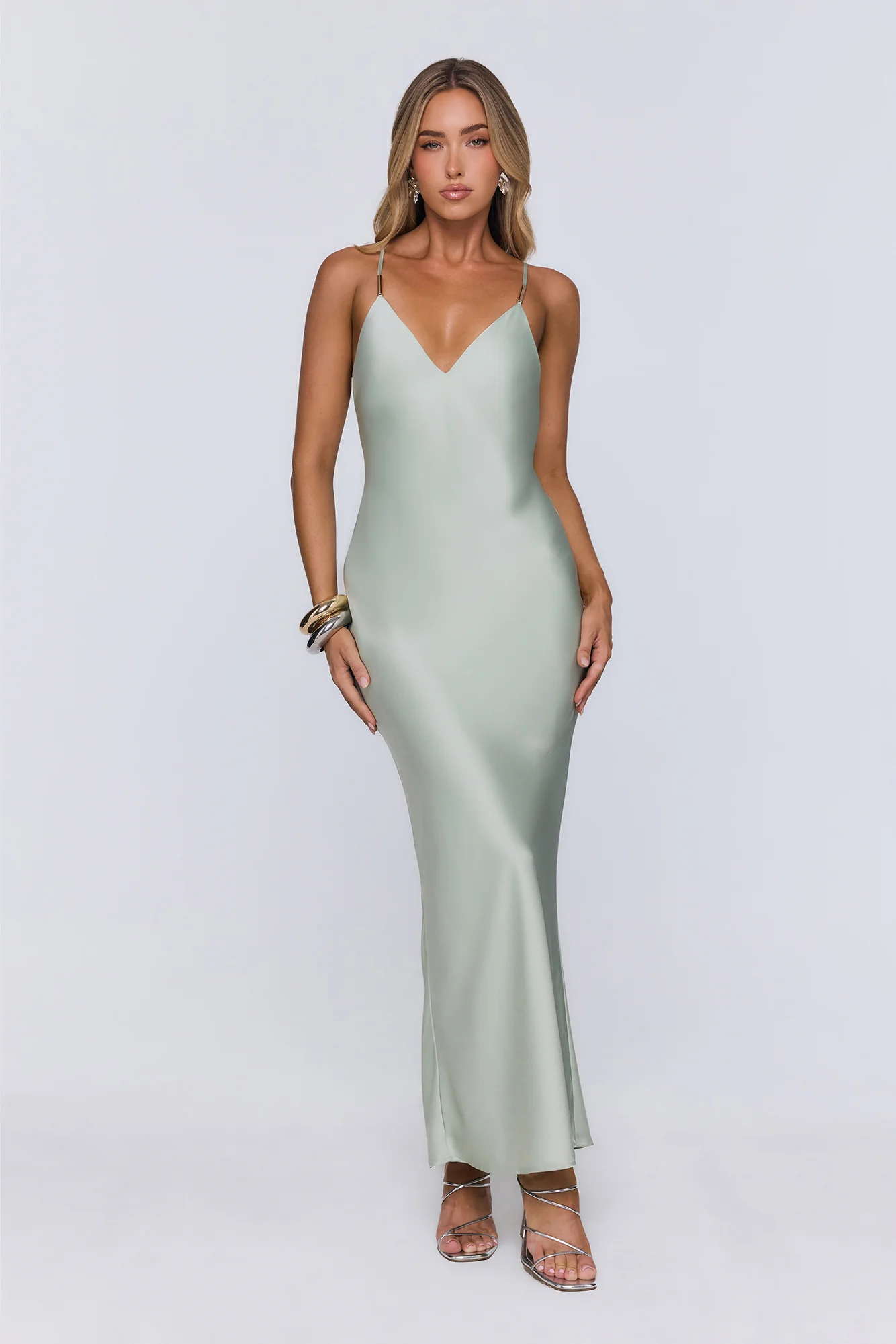 Your Own Masterpiece Satin Maxi Dress Sage