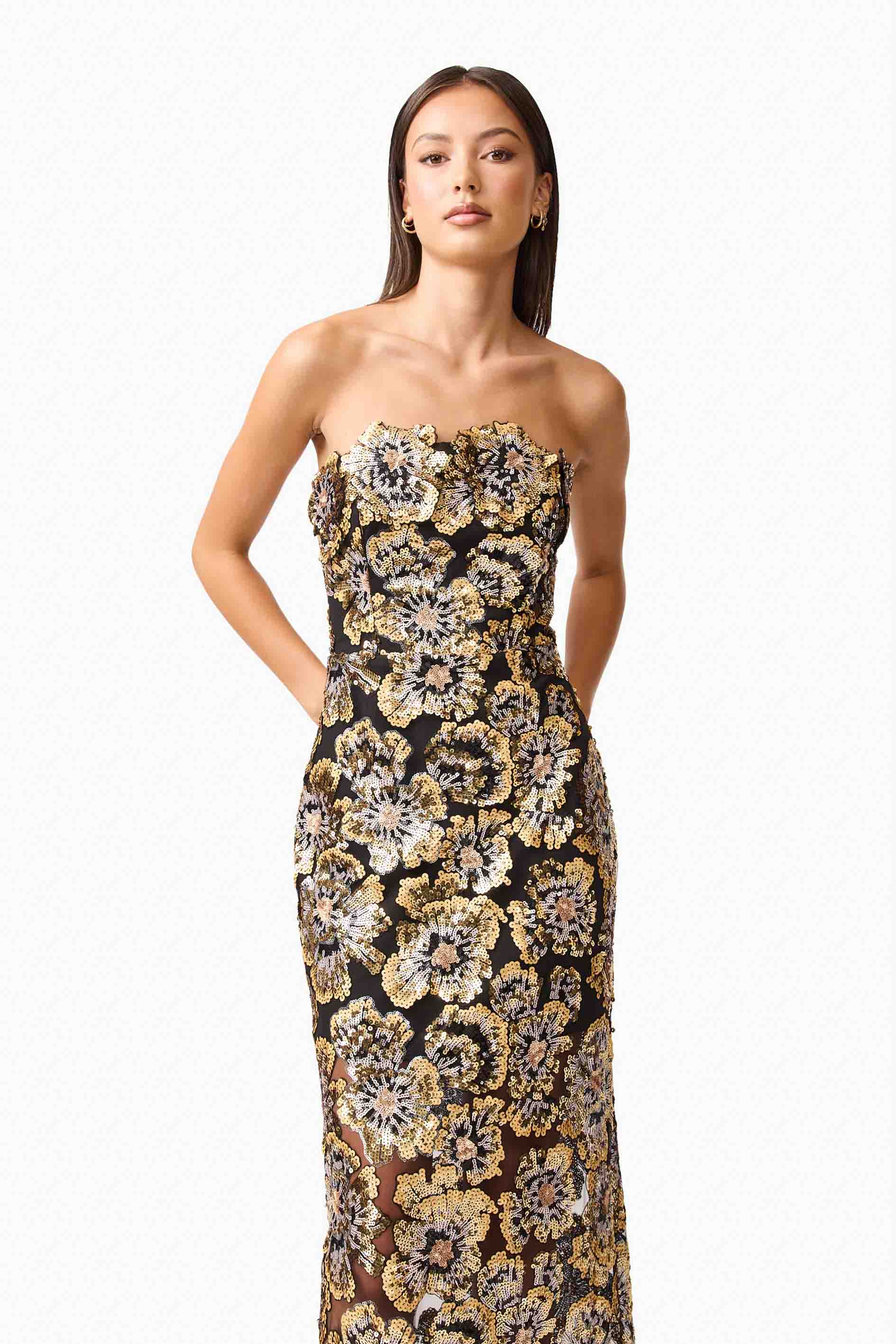Celeste Strapless Gown in Black and Gold