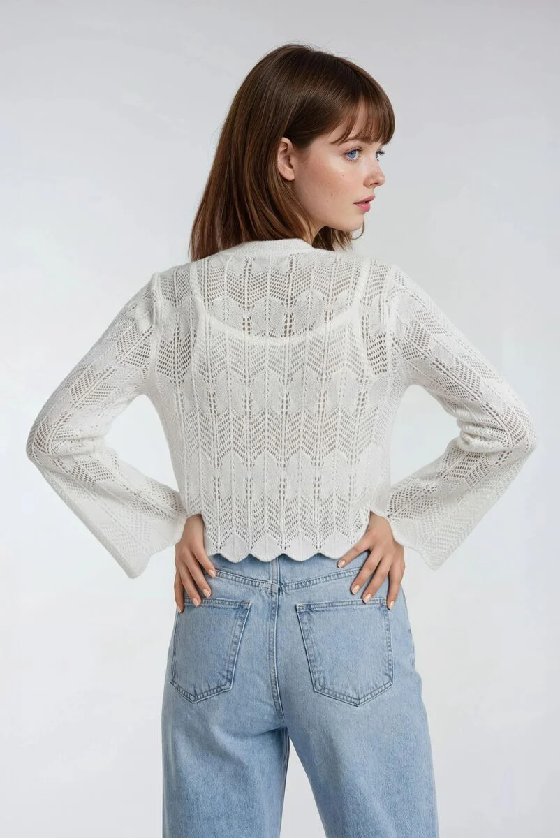 Open-Front Pointelle Bow Cardigan