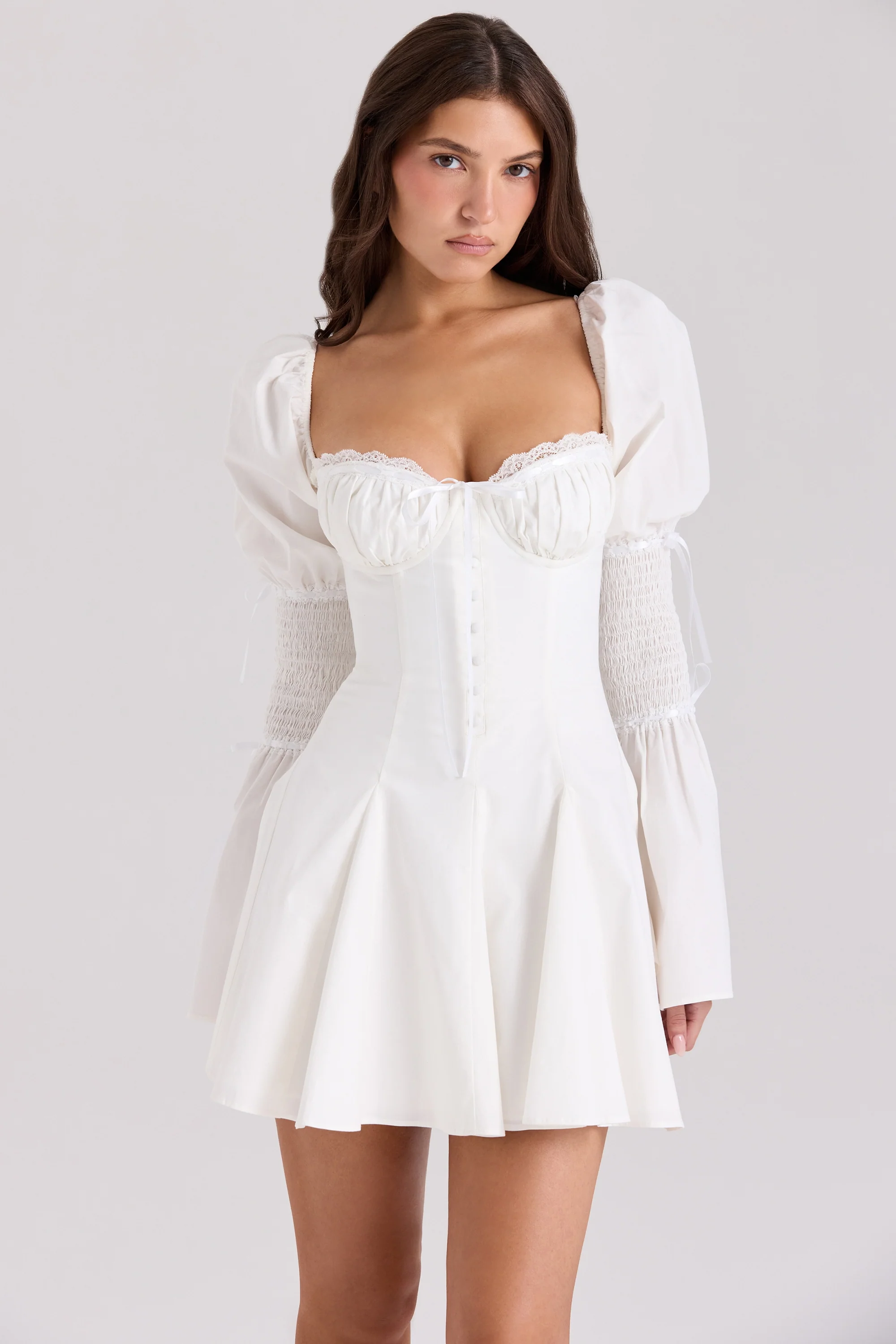 White Cotton Flute Sleeve Mini Dress