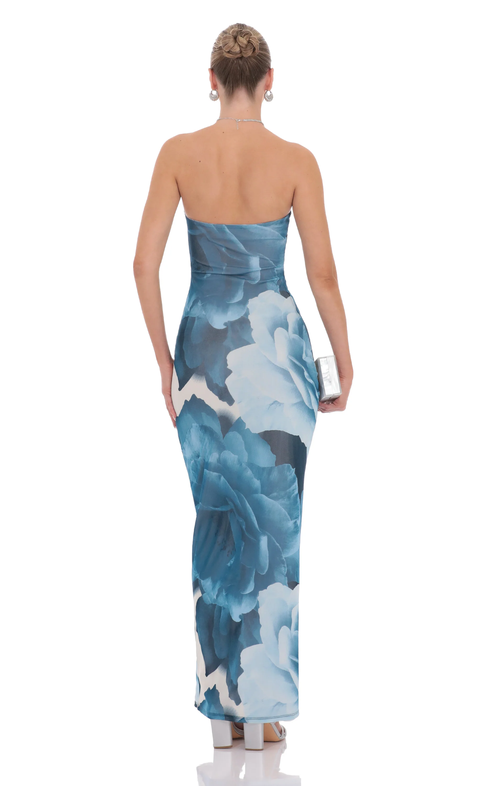 Floral Strapless Maxi Dress in Blue