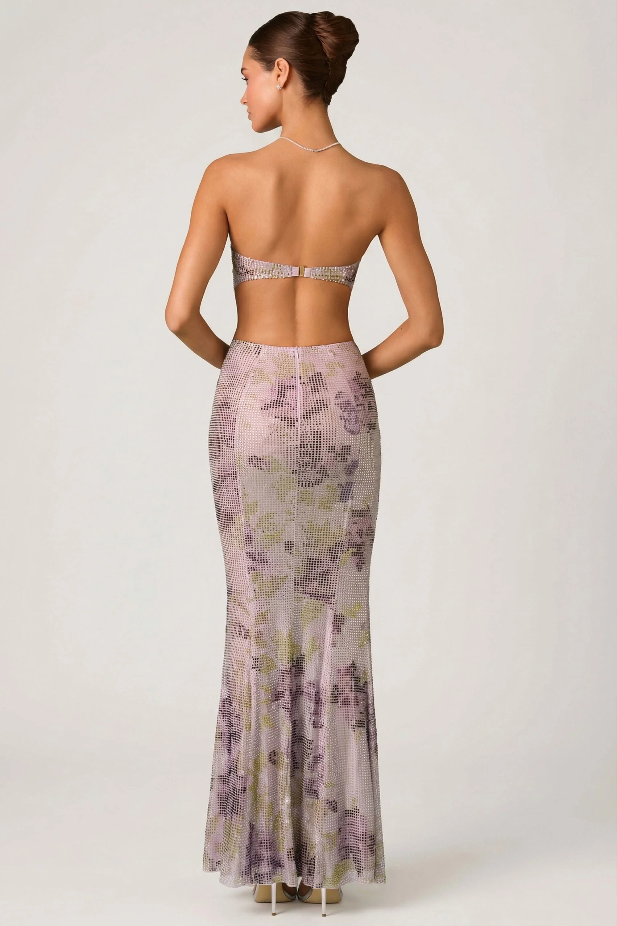Embellished Cut-Out Fishtail Maxi Dress in Lilac