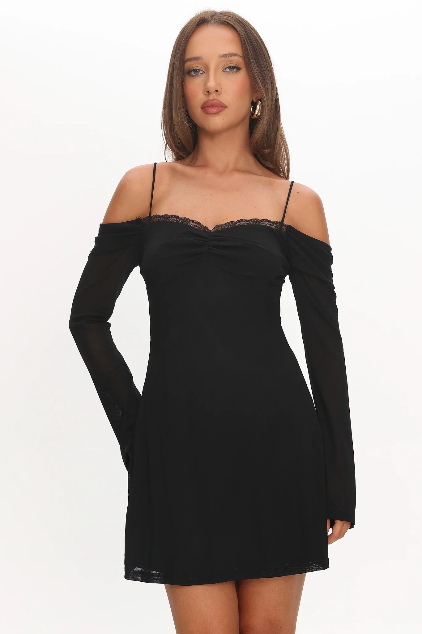 French Girl Long Sleeve Mini Dress Black