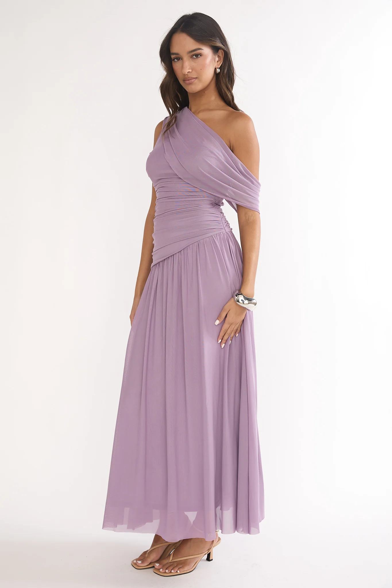 Amretha Asymmetric Neckline Maxi Dress Amethyst - luluinthesky