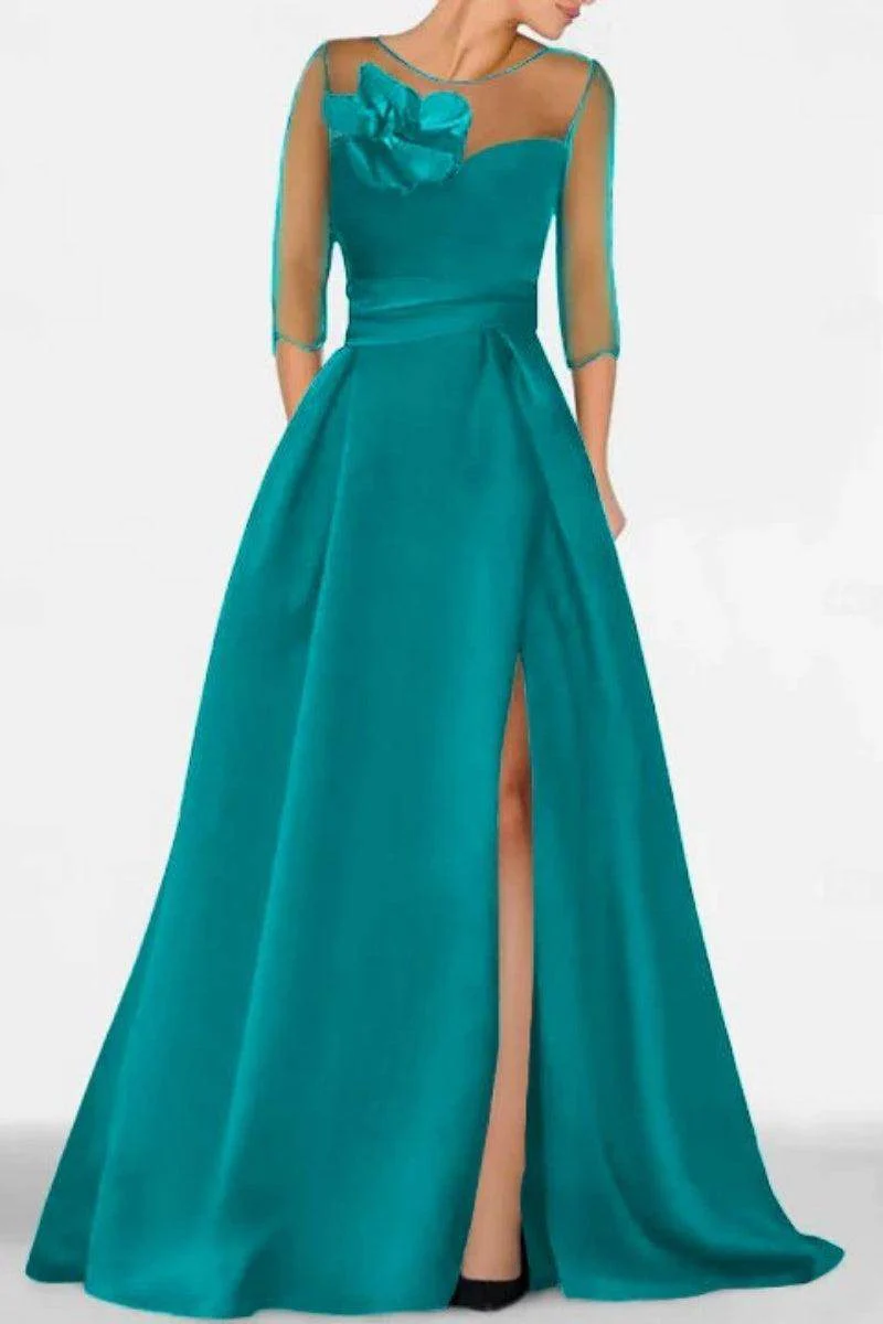 A Line Sweetheart 3/4 Sleeves High Split Mother Dresses CM0338