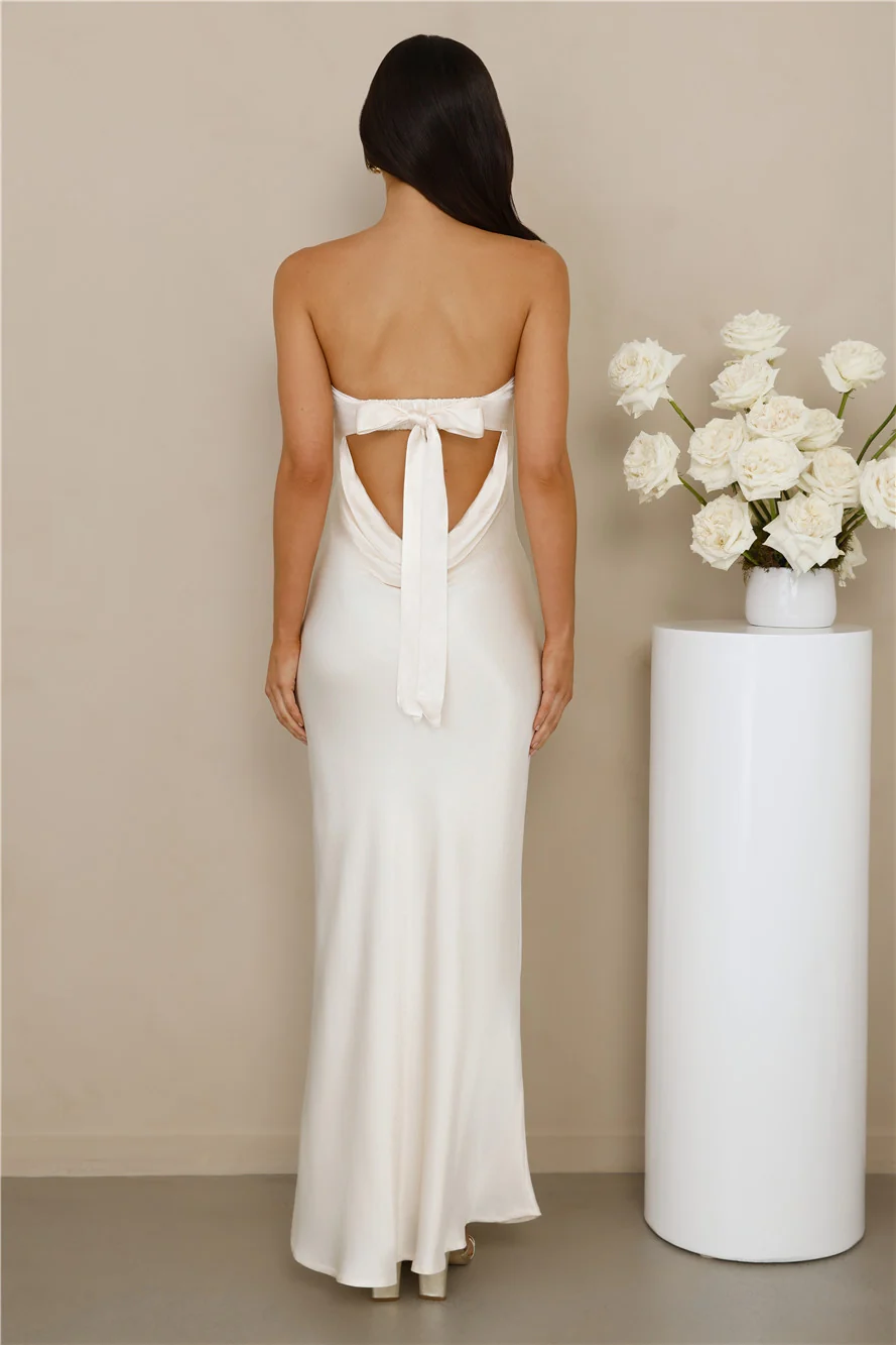 The Felicity Strapless Satin Maxi Dress Pearl