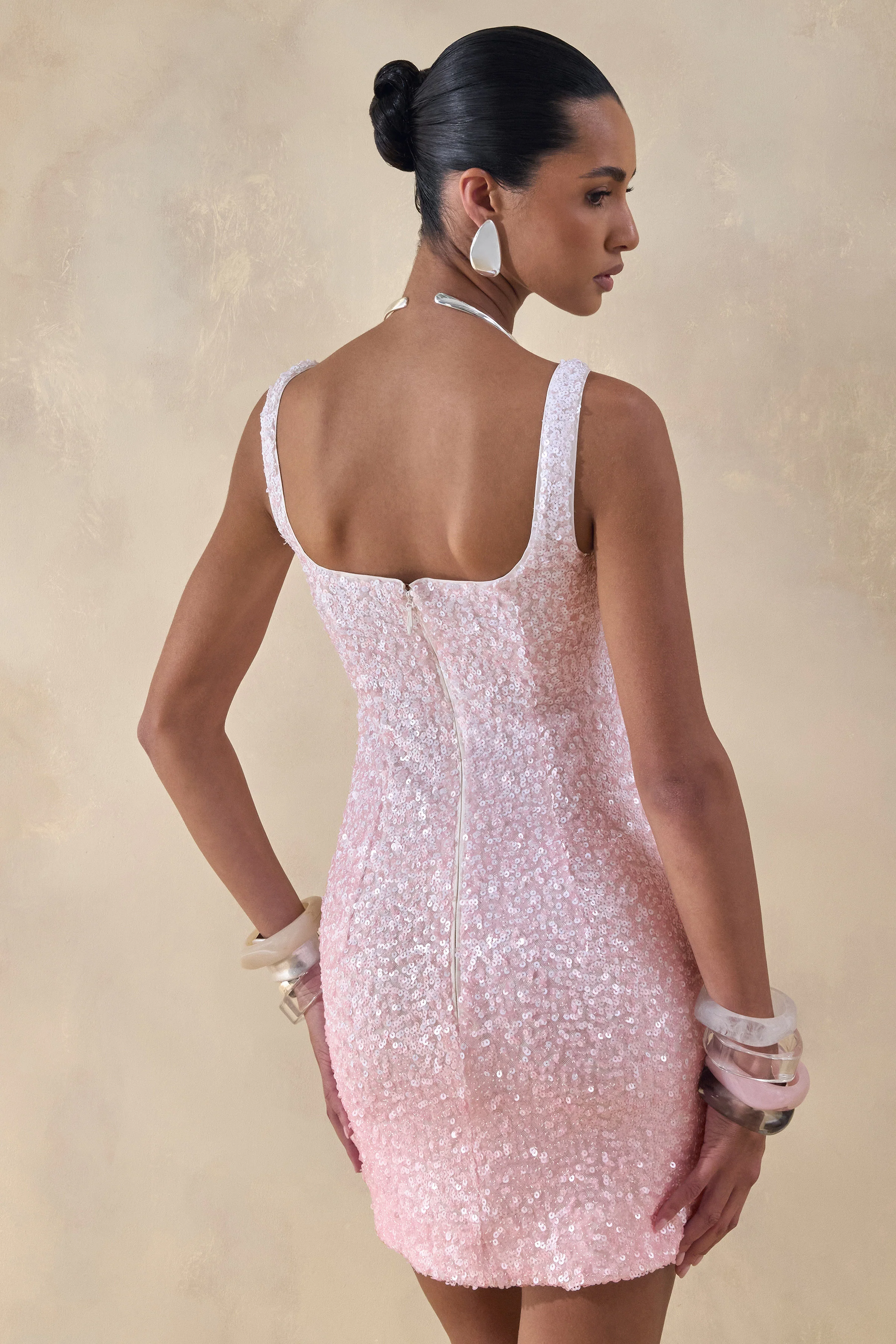 Rionelle | Pink And White Sequin Mini Dress