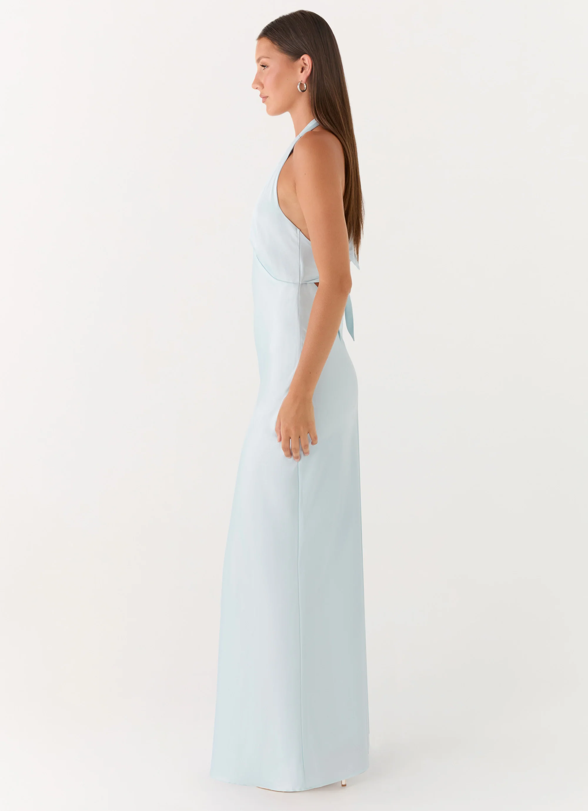 Heavy Hearted Satin Maxi Dress - Ice Blue