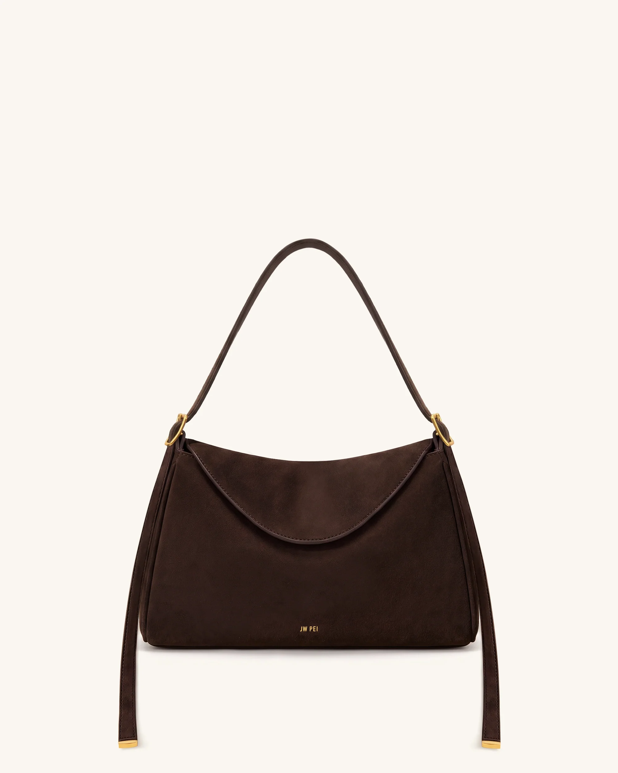 Elowen Faux Suede Flap Shoulder Bag - Dark Brown