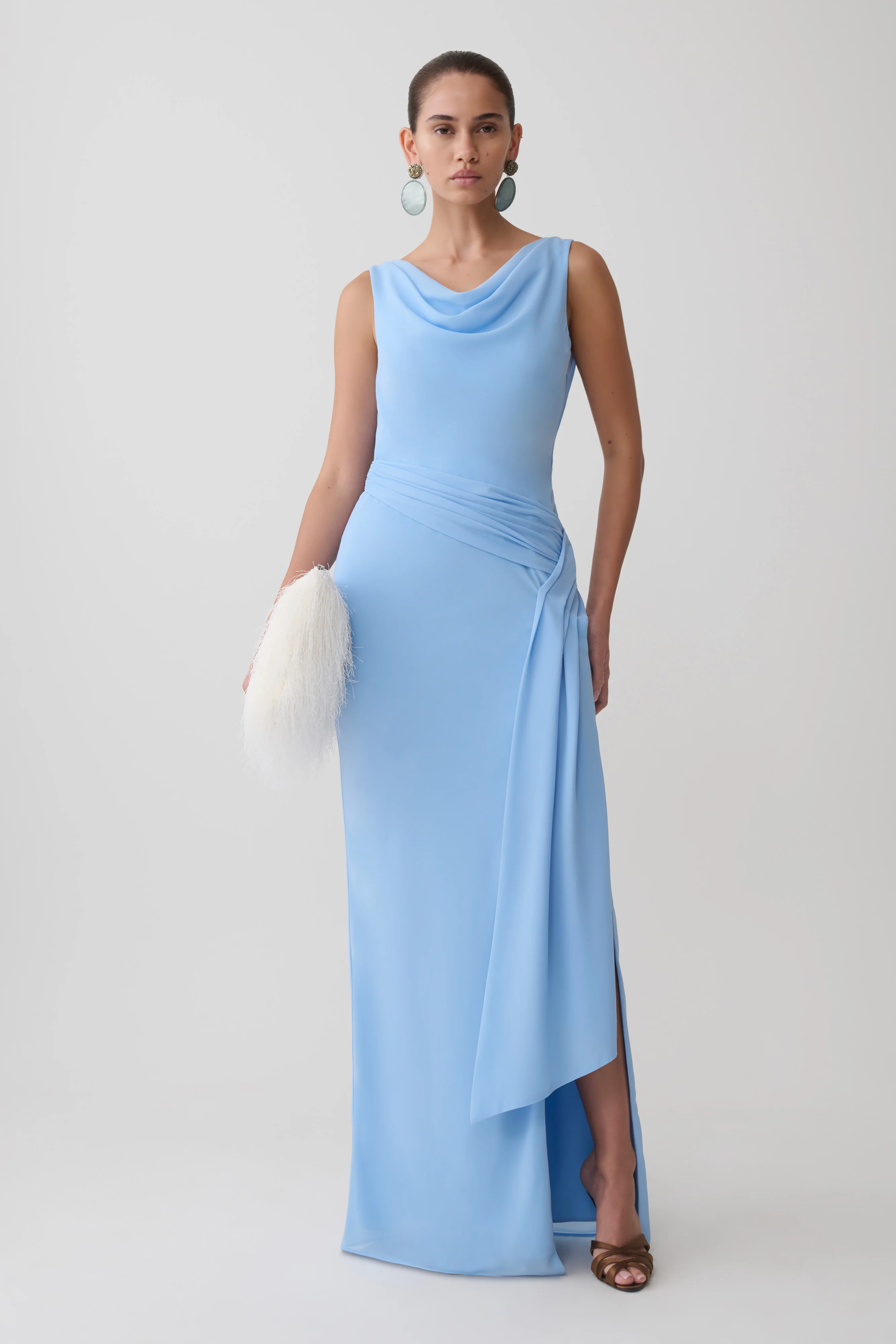 Marjorie Draped Back Chiffon Maxi Dress - Sky Blue