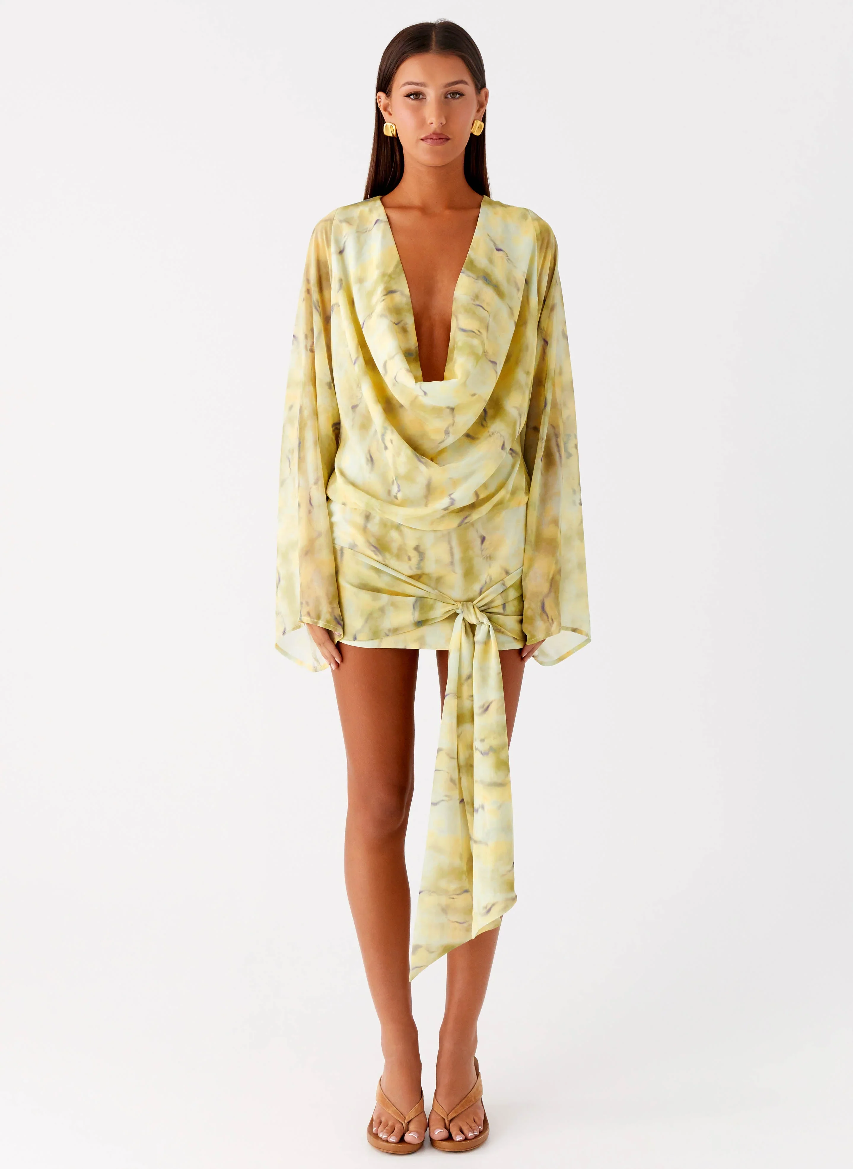 Sorrel Long Sleeve Mini Dress - Yellow Tie Dye