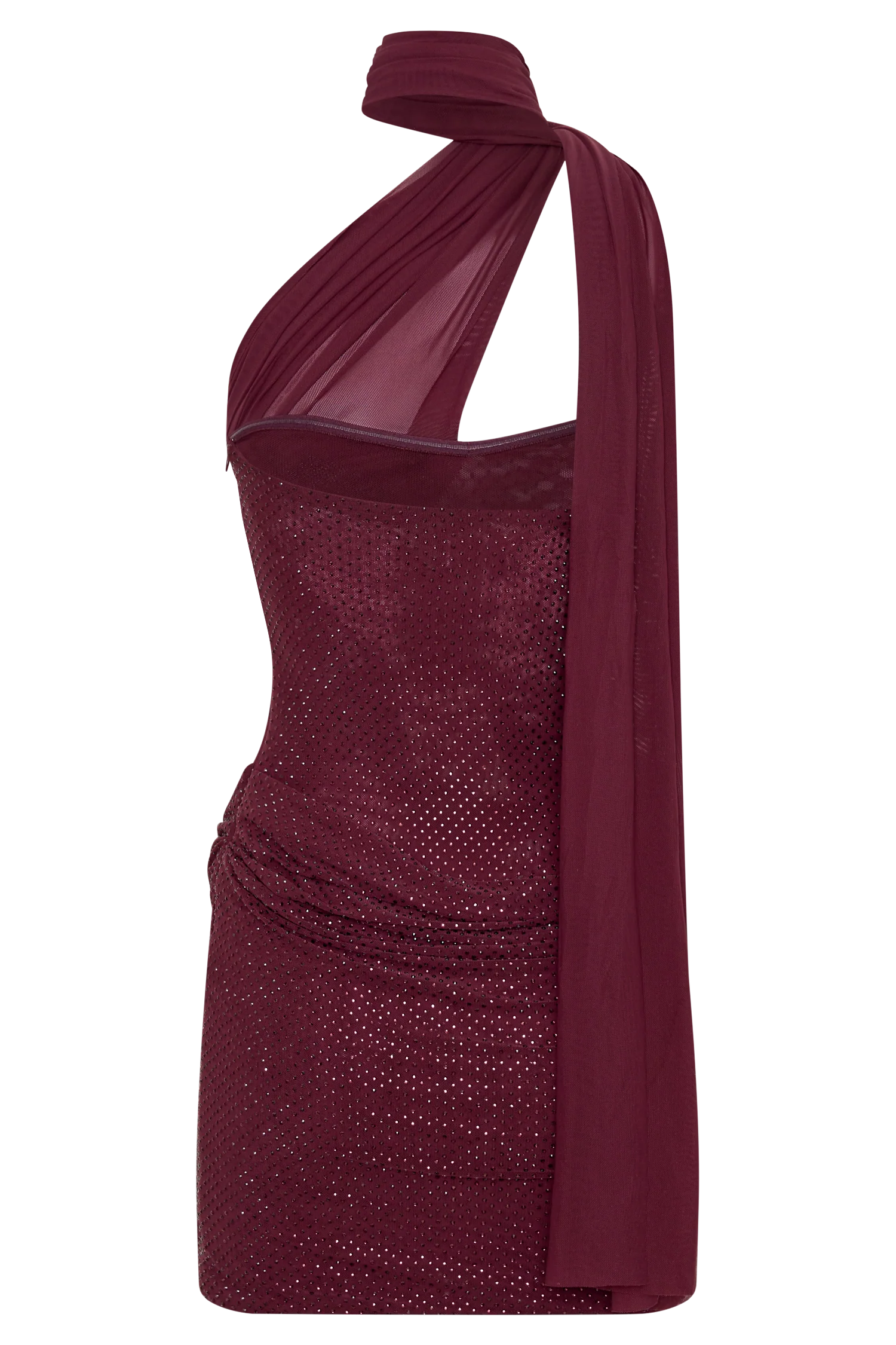 Mattea Diamante Mini Dress With Scarf - Plum