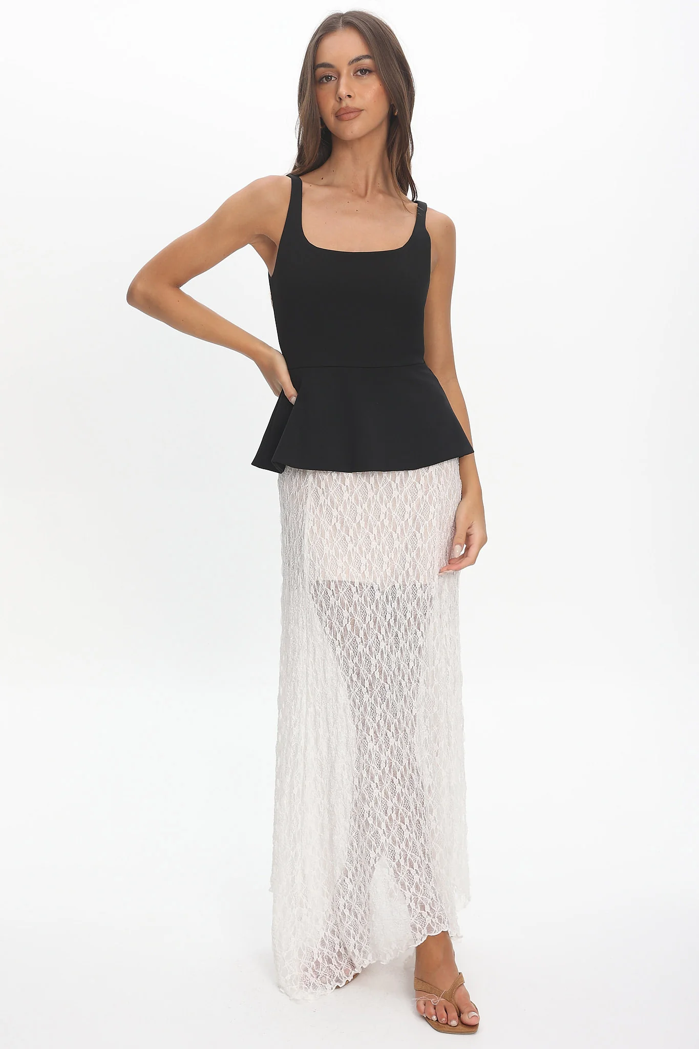 Kairah Peplum Lace Hem Maxi Dress Black - luluinthesky
