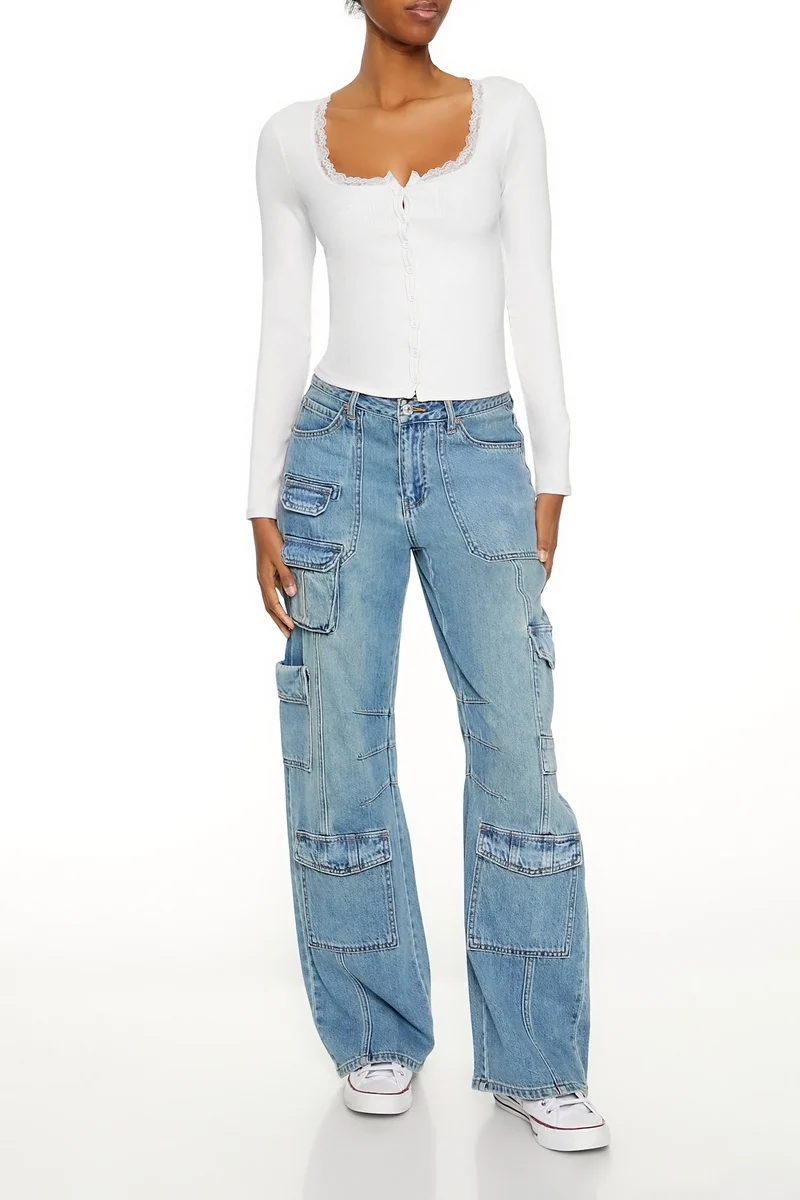 Ribbed Lace-Trim Top