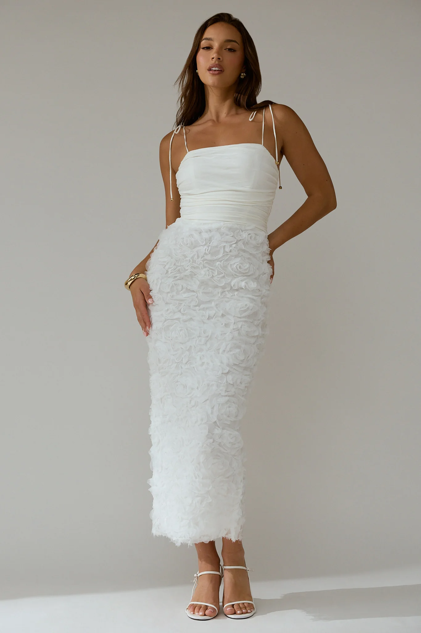 Love & Honor Textured Floral Maxi Dress White