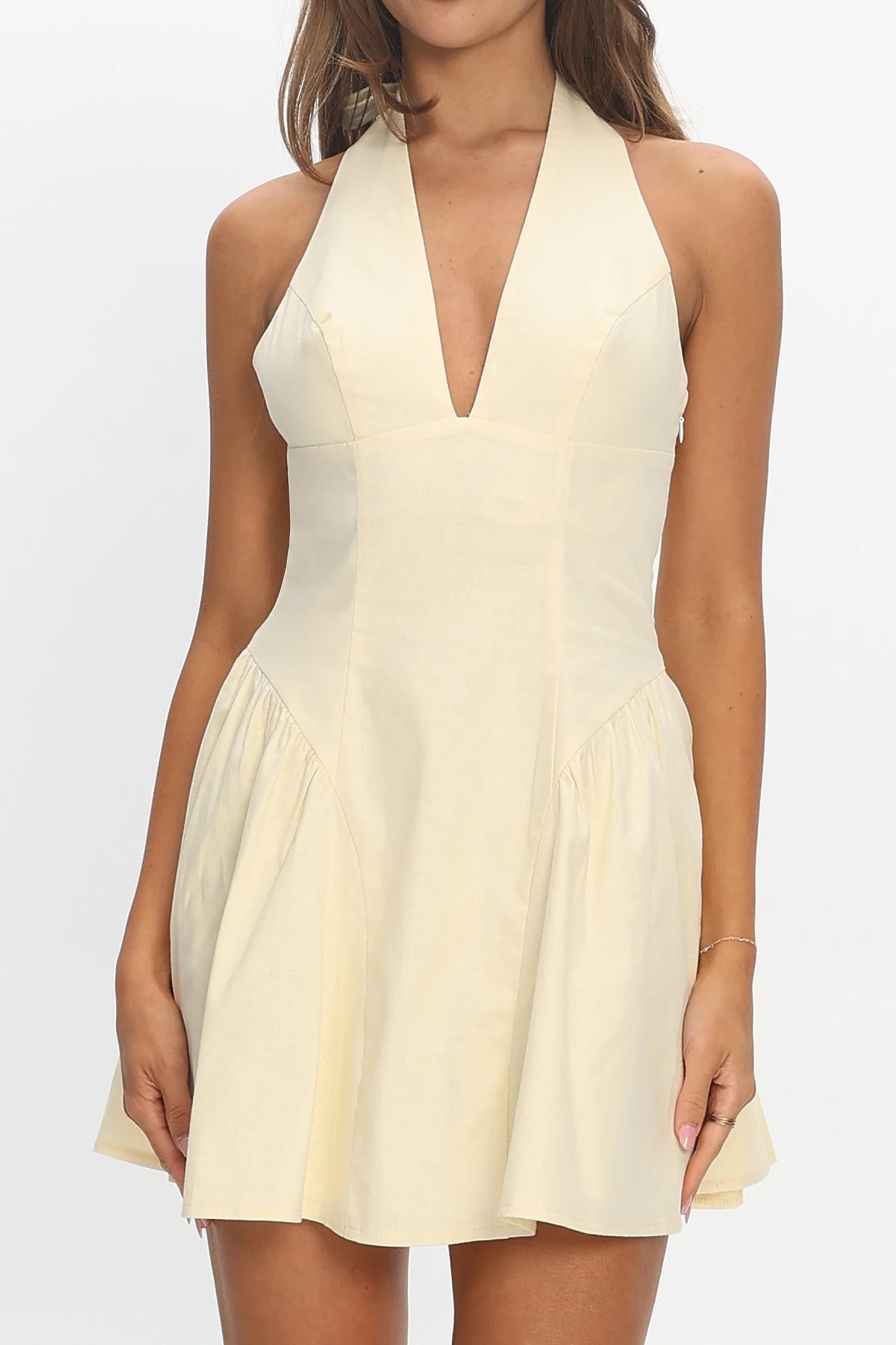 Tifanni Lace-Up Back Mini Dress Yellow - luluinthesky