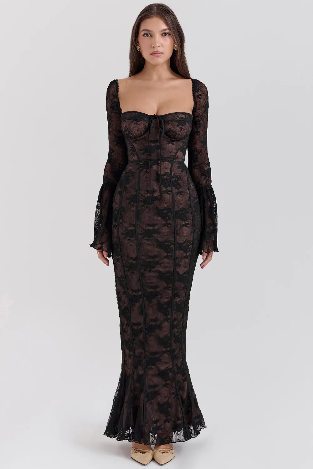 Black Long Sleeve Lace Maxi Dress