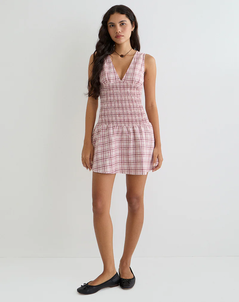 Hevoria Mini Dress in Basic Tartan Pink